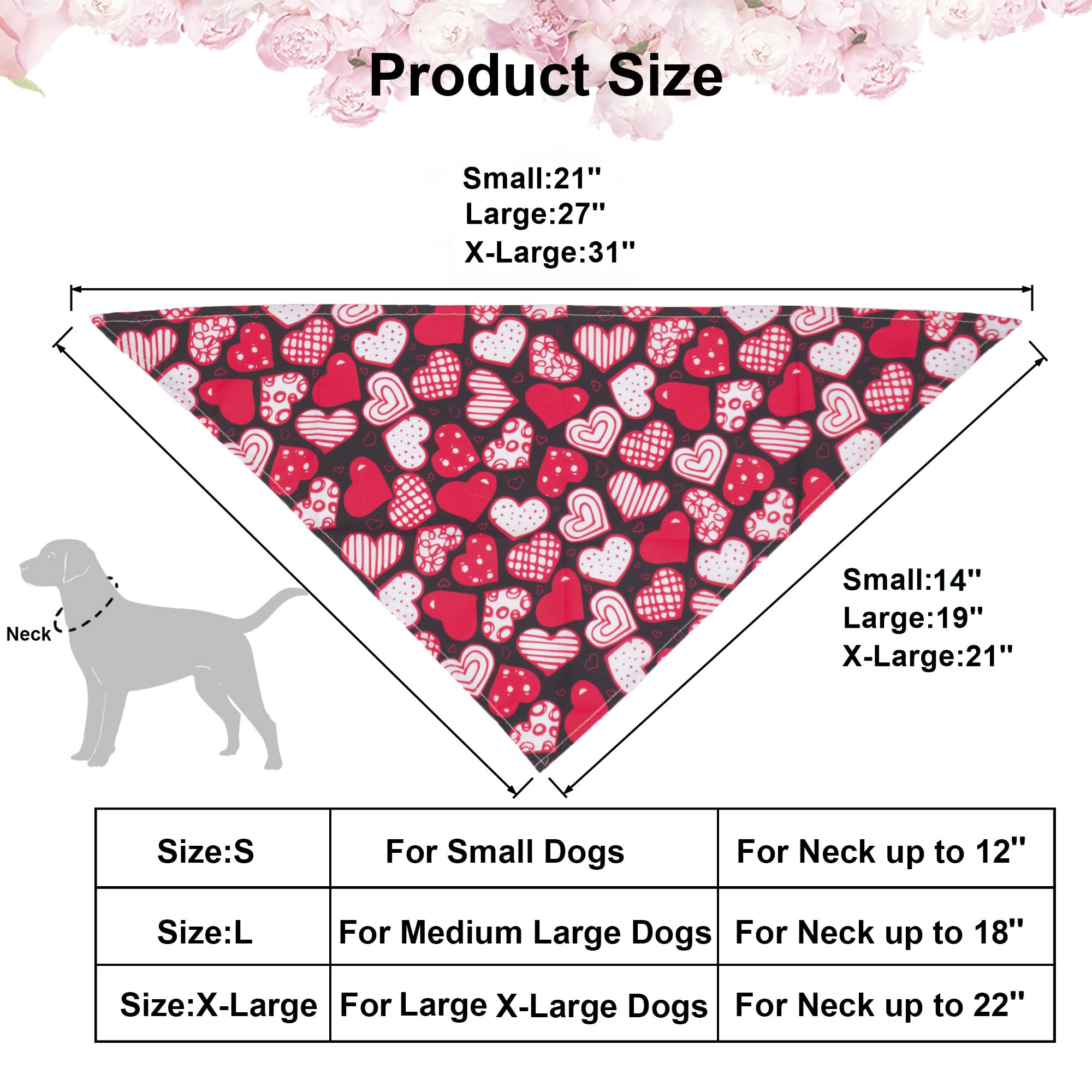 ADOGGYGO Paquete de 4 pañuelos triangulares para perros de San Valentín, bufanda triangular para mascotas, color rojo y rosa, con patrón de corazón, para perros medianos y grandes (grande)