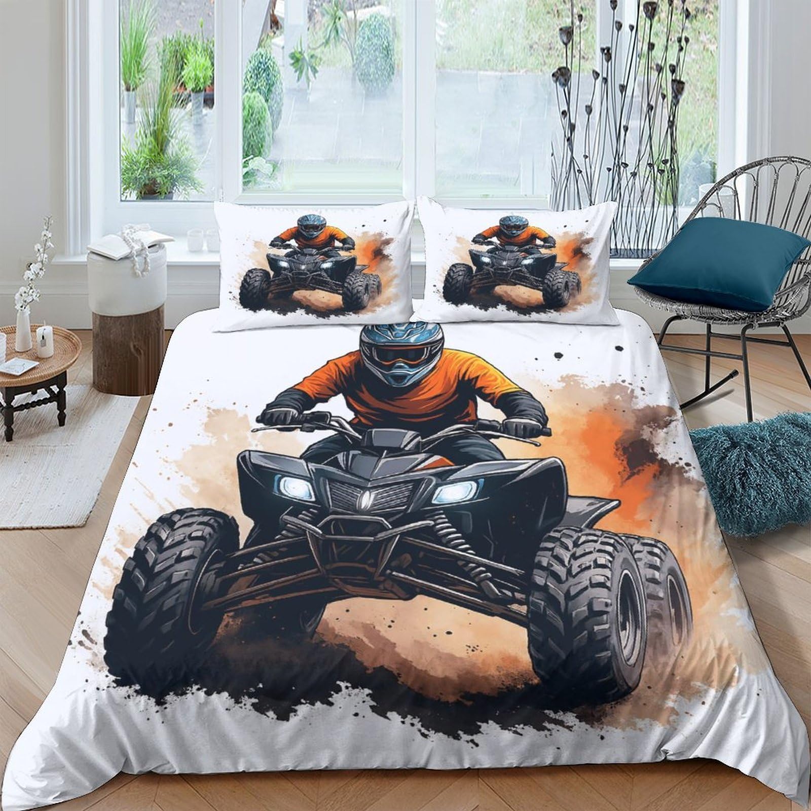 Ctjqhvkz Style-9 3D Printed Atv Rider Fitted Sheet Microfiber Soft Breathable Off-Road Vehicle Bed Cover For Bedroom Dorm Mattress Protection Decor Single（135X200cm）