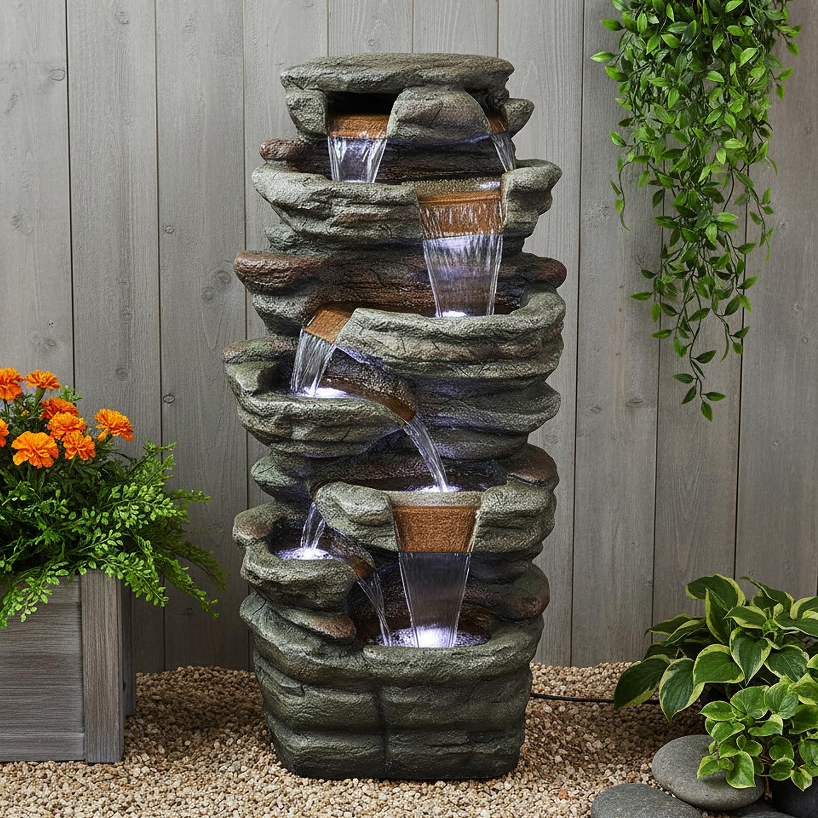 SunJet 48 Inch 7-Tier Outdoor Rock Fountain