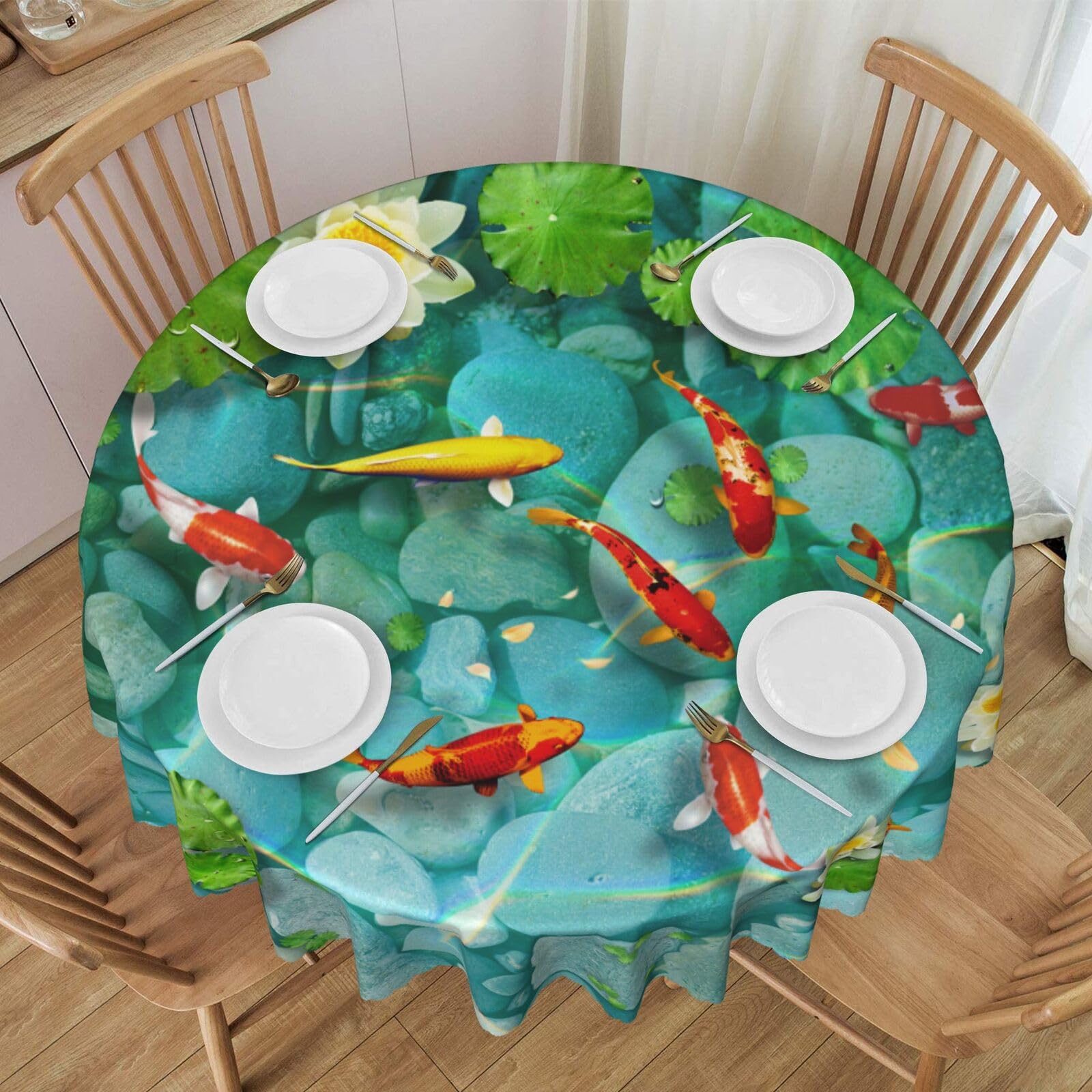 Nappe ronde japonaise polyester imperméable cuisine table salle à manger 150 cm