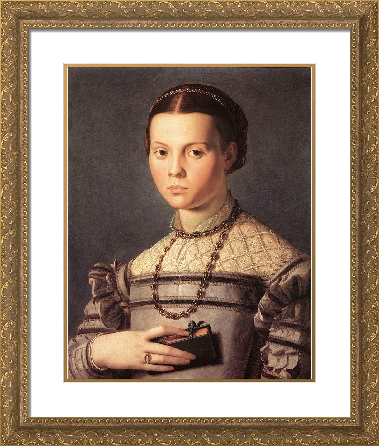 ArtDirect Bronzino, Agnolo 20x23 Gold Ornate Framed Art Print with Double Matting Titled: Portrait of a Young Girl