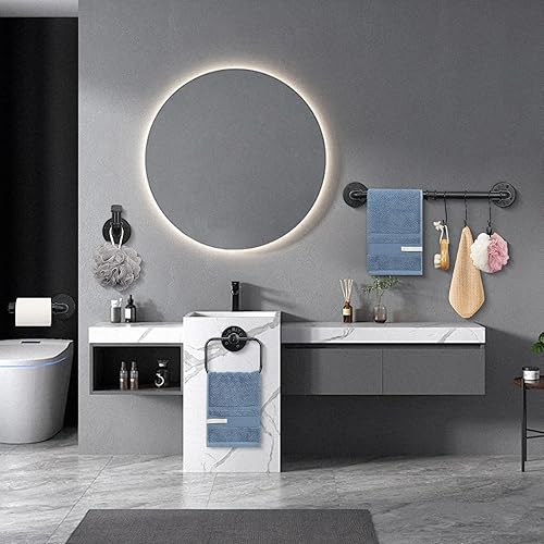 Miniatura 4 de Kit de 4 piezas de anillo de toalla de baño de tubería industrial, kit de accesorios de montaje en pared, incluye gancho para bata, toallero y