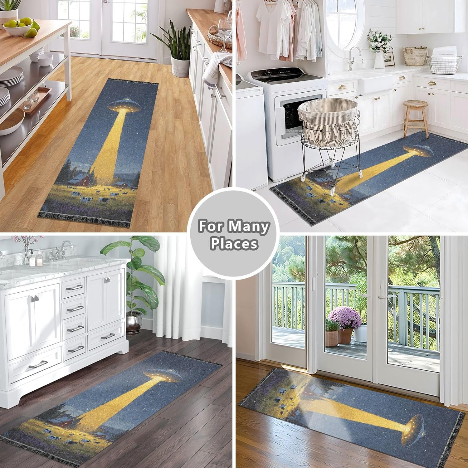 Alien Over Farmhouse Landscape Runner Rugs Non Slip, Washable Kitchen Floor Rug Mats,Soft Pet-Friendly Carpet Decor for Home Living Bath Room Entryway Hallway 72x23.5in