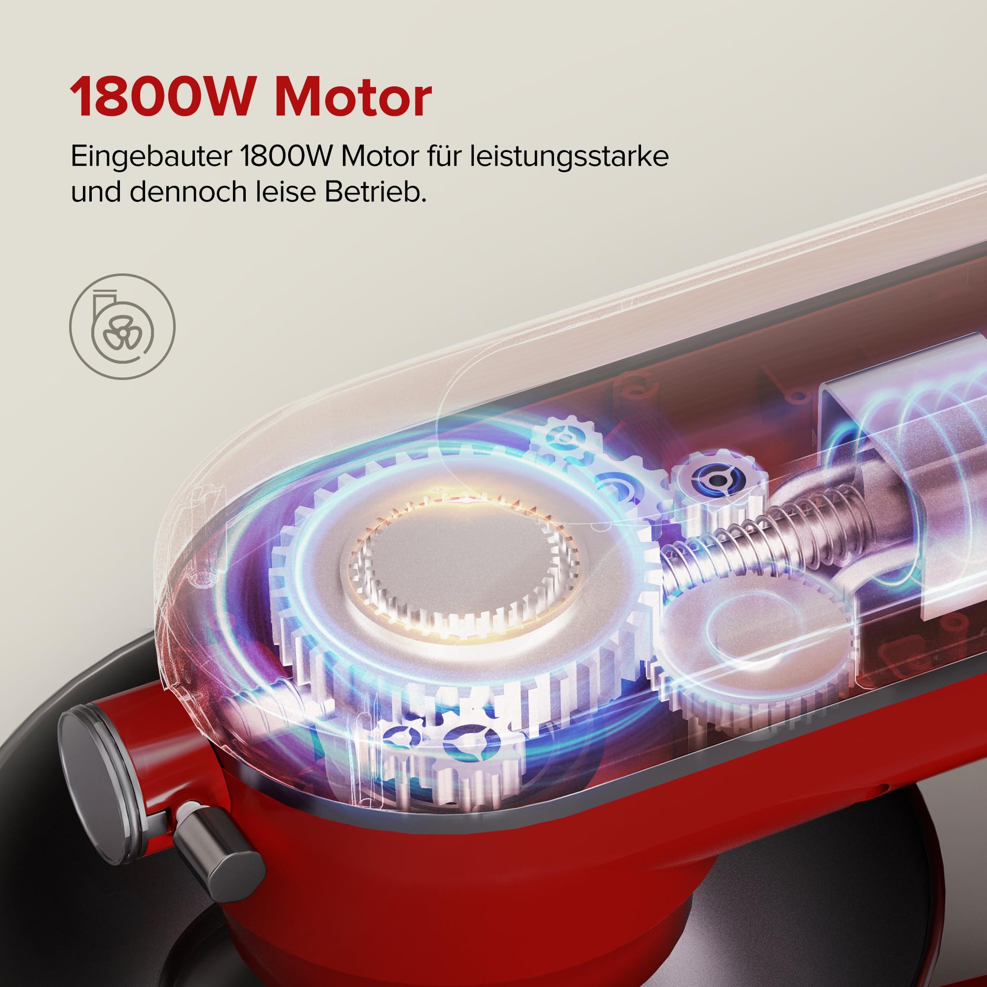 CHEFREE Impastatrice Planetaria 1800W, Robot da Cucina Grandi Multifunzione a 10 Velocità, Robot da Cucina con Ciotola da 7L, Gancio per Pasticceria, Frusta, Rullatore, Corpo in Metallo, Rosso, M500