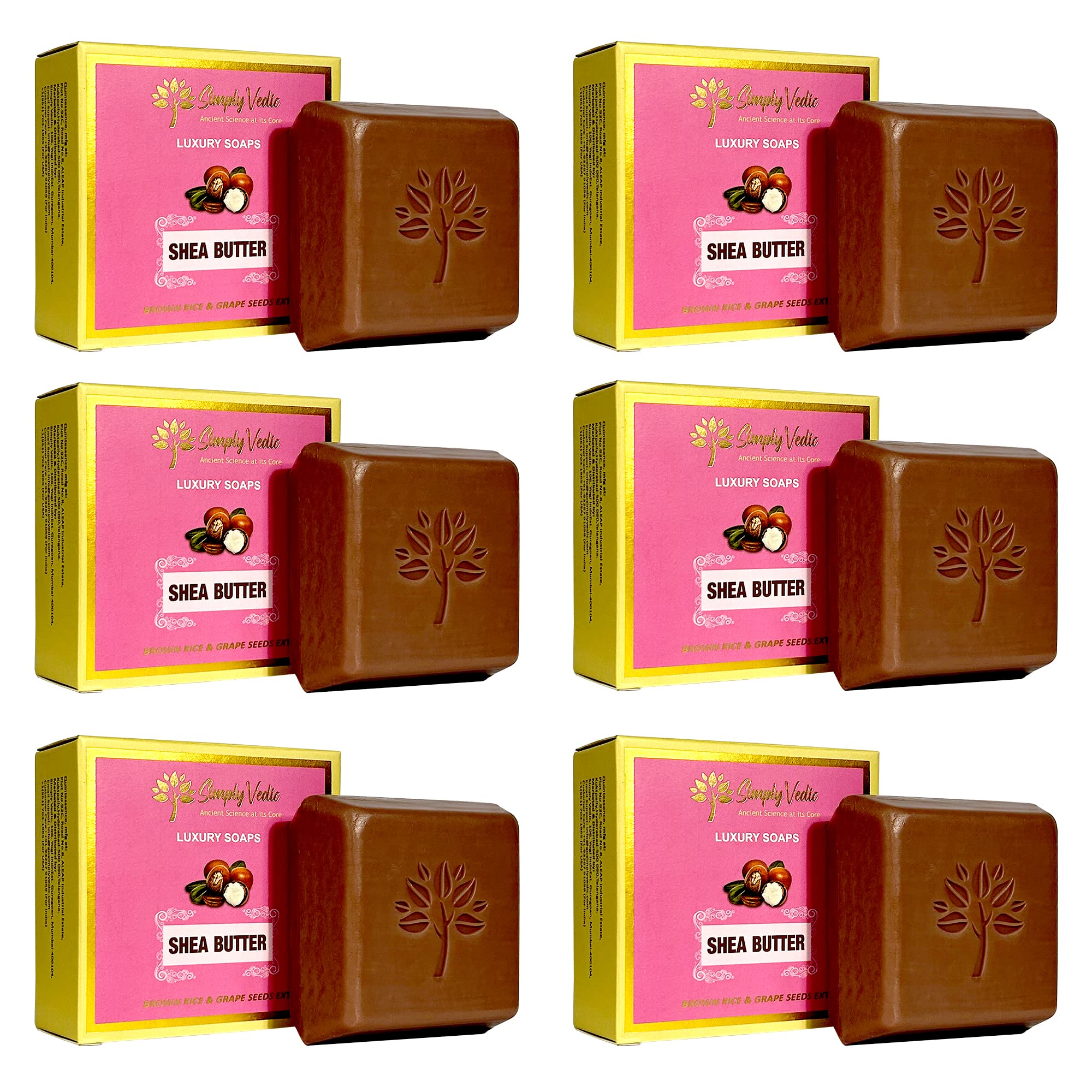 Simply VedicRaw Shea Butter Soap Bar Collection (4 oz. x 6 Soaps) for body, hand, and face. Natural Soaps made with Premium Essential oils. Body Soap Bars for Men and Women. Soap Set for Gifting.