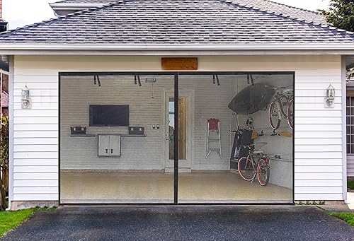 Miniatura 17 de Puertas de pantalla de garaje para garaje de 2 coches - 16x8 pies de fibra de vidrio, pantalla de puerta de garaje magnética duradera y resistente