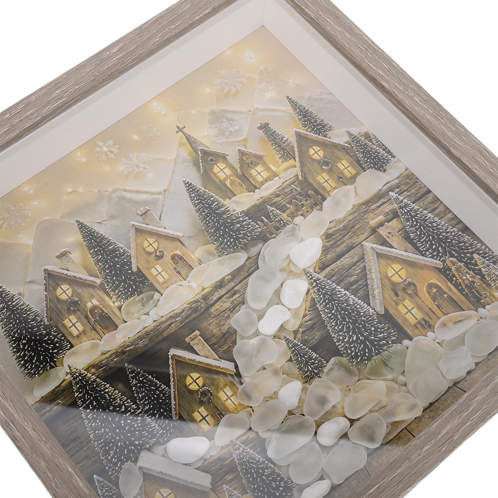 Zerodeko Decoración de pared con diseño de pueblo navideño, marco de fotos rústico iluminado con diseño de pueblo navideño, marco de mesa festivo de invierno, decoración de granja iluminada para