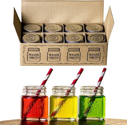 Frascos de vidrio pequeños con tapa, frascos pequeños para tragos, de 2 onzas, 8 unidades