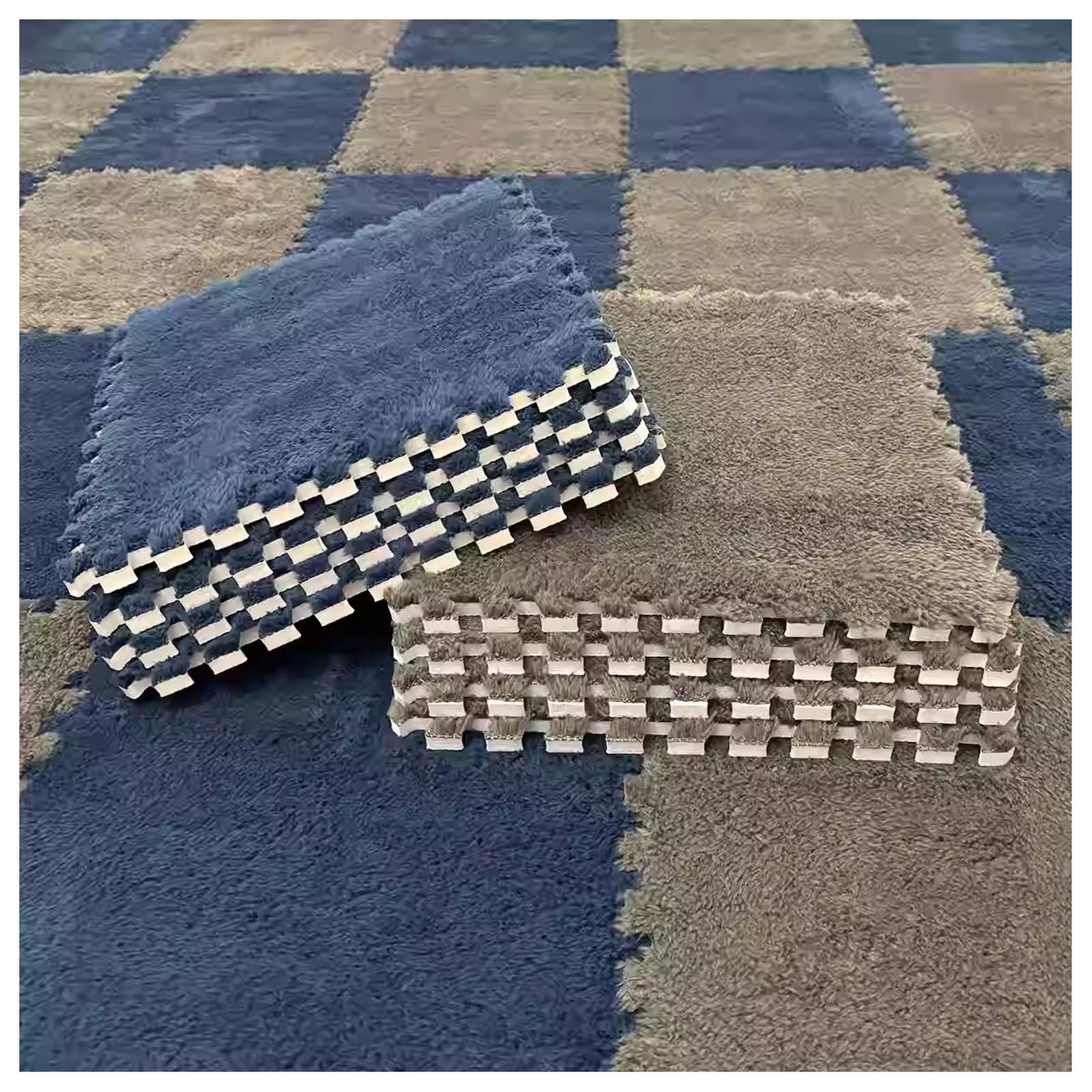 Generisch Weiche, ineinandergreifende Schaumstoff-Puzzlematten, 12 x 12 x 0,4 Zoll große Plüsch-Spielteppichquadrate, 16 graue und hellbraune Schaumstofffliesen für Kinderspielzimmer und Schulböden