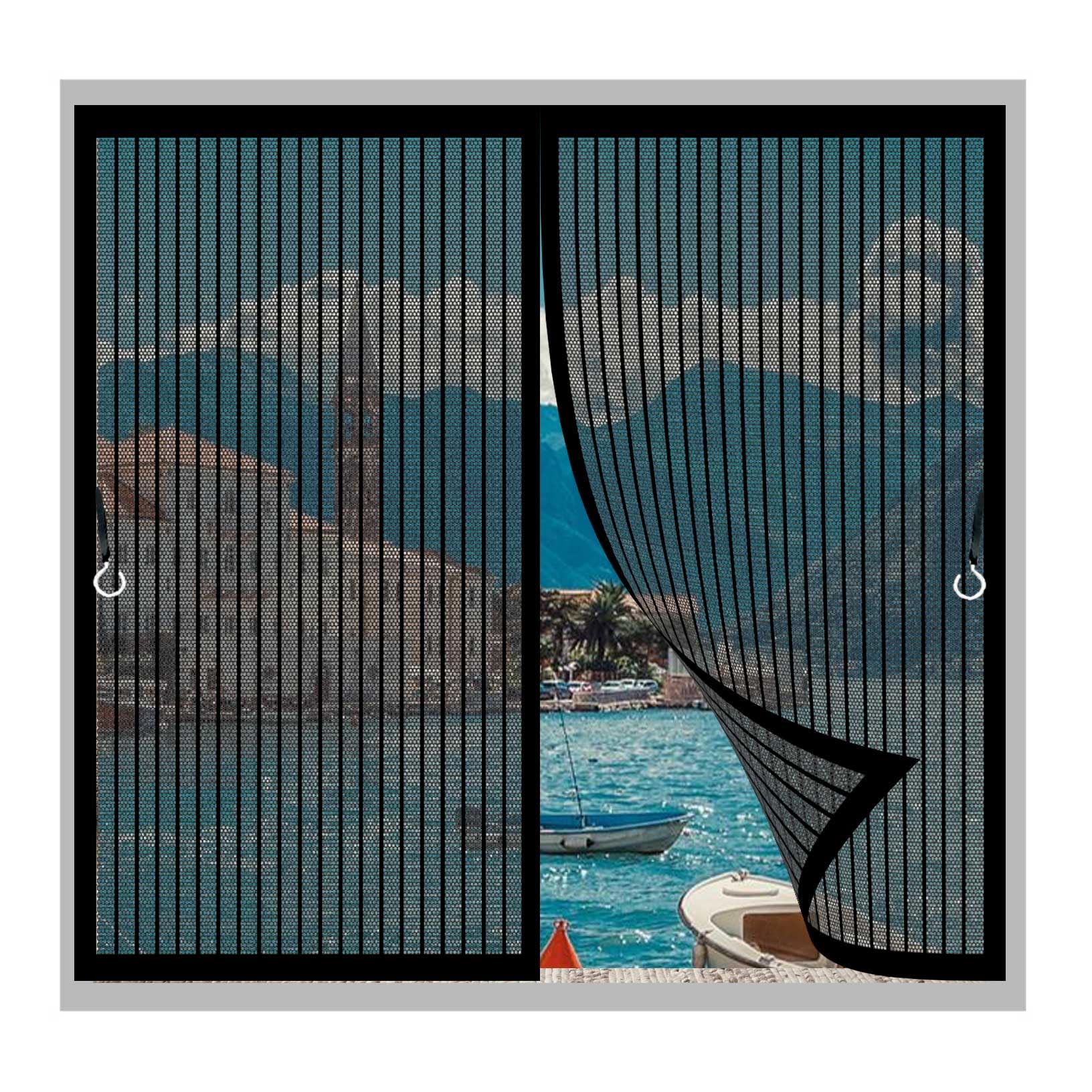 Magnetic Fly Screen Window 95 x 129 cm (Customizable) Keep Bugs Out Lets Fresh Air in, Mesh Fly Curtain, with Full Frame Magic Tape for Home, Door Patio, Window, Black