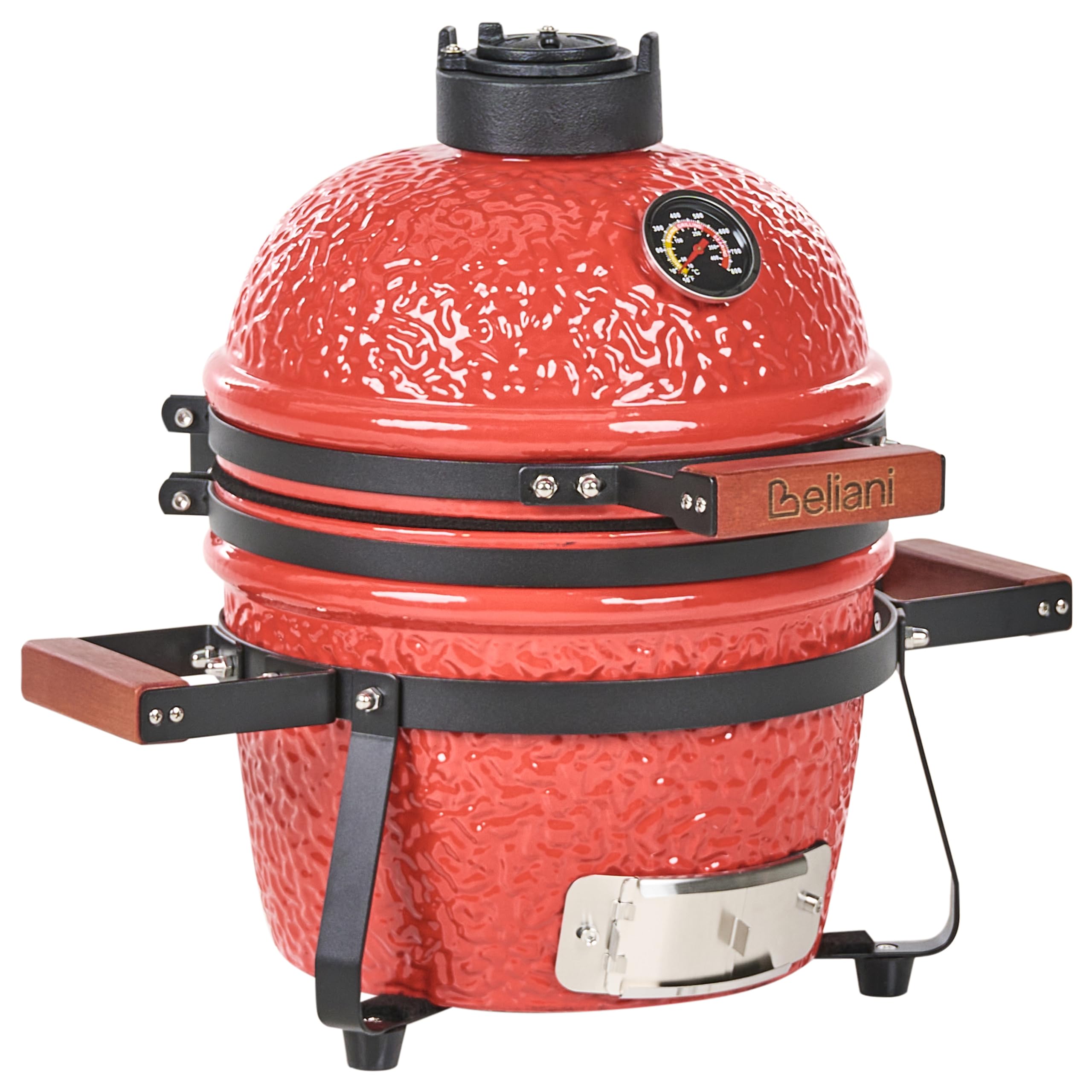 Ogrodowy mini grill węglowy ceramiczny przenośny z pokrywą termometerem rusztem czerwony Kamado
