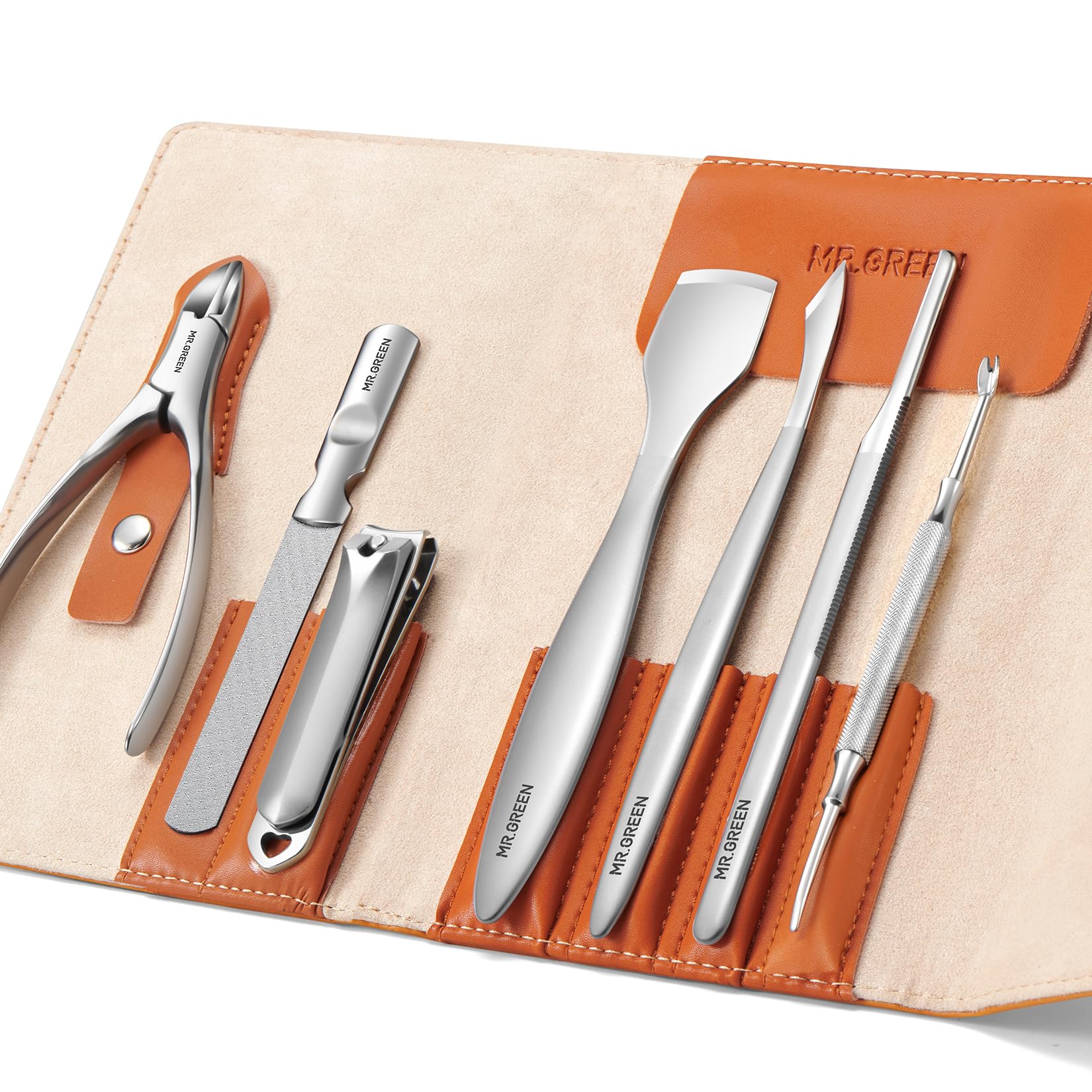 MR.GREEN Pediküre-Messer-Set, professionelle Nagelknipser für eingewachsene Zehennägel, Fußpflege-Werkzeuge, Edelstahl, Nagelhautzange, Entferner-Set (7-teiliges Set enthält Nagelknipser)