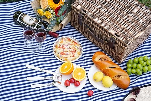 Miniatura 9 de Cesta de picnic para 2 personas  Cestas con hielera y manta de picnic, cesta de picnic clásica de mimbre con alfombrilla de playa impermeable y a