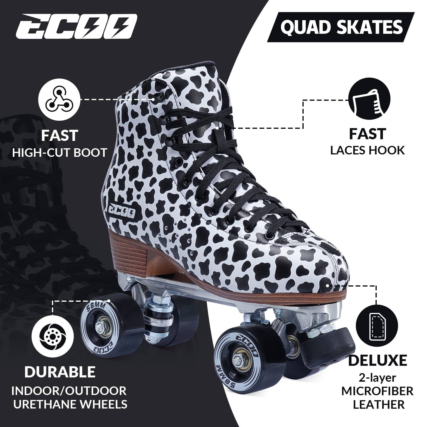 XUDREZ Women's Roller Skates - Double Row Outdoor/Indoor Skates With PU Leather Boot
