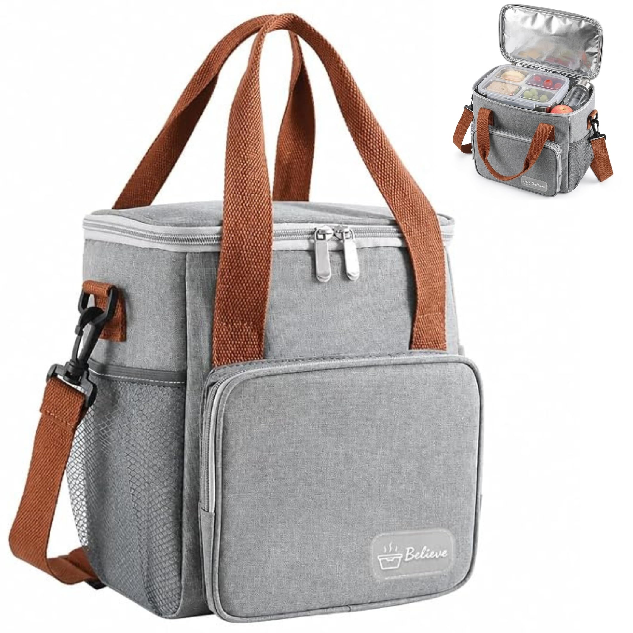 Insulated Lunch Bag (Pack of 2) for Men & Women | 12L Leakproof Thermal Tiffin Bag with Multi Compartments, Water Resistant Oxford Fabric, Adjustable Shoulder Strap for Office, School & Travel-image-34