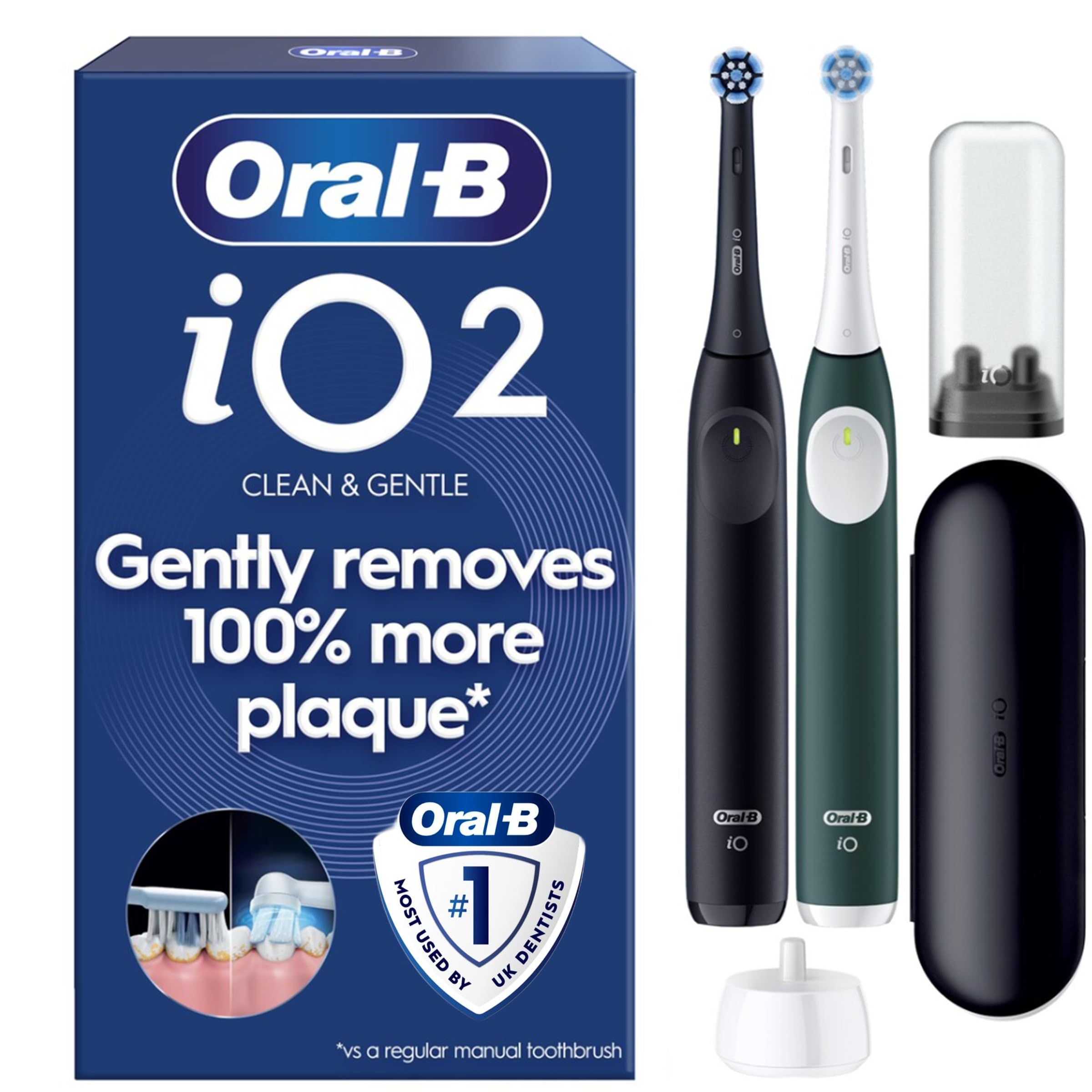 Oral-B iO2 Electric Toothbrushes, 2 Handles, Night Black & Forest Green