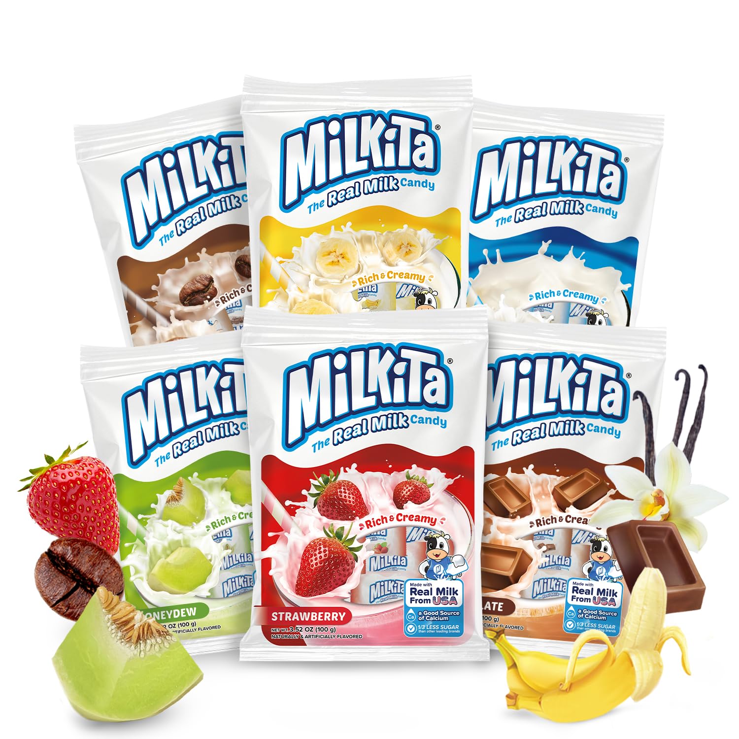 Milkita Creamy Assorted Milk Candy – Low-Sugar Healthy Sweets with Real Milk for Kids & Adults – Fat Free & Gluten Free Candy with Calcium for