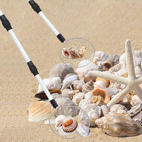 Miniatura 3 de Roshtia 2 piezas de tamiz de arena para la playa, 22-3317-36 pulgadas, juguetes de playa ajustables, palas de arena con mango largo retráctil para