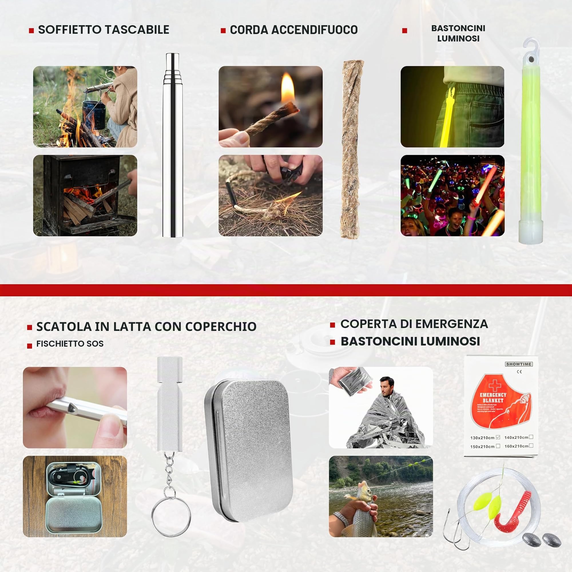 1 kit di sopravvivenza, borsa di sopravvivenza completa, kit di sopravvivenza militare completo, kit di sopravvivenza completo di catastrofe 72 ore, adatto per sport all'aria aperta, campeggio