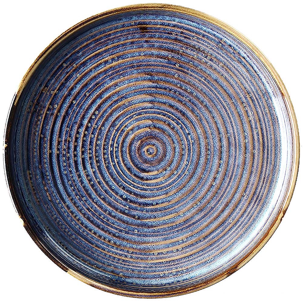 SUNS Vintage Handmade Stoneware Plate Interstellar Design Bread & Butter Plate Multifunctional Round Flat Plate Birthday/Housewarming-7 Inches Blue