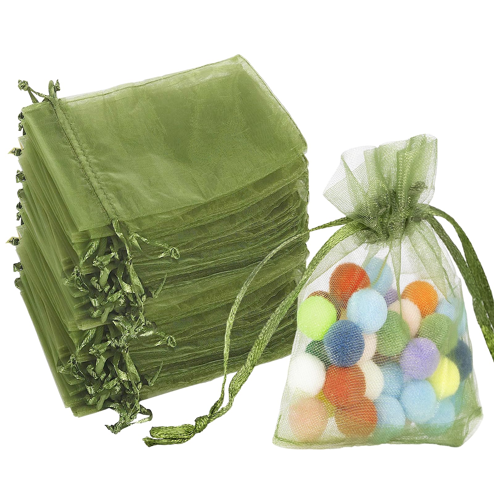 Carehabi Bożonarodzeniowe torebki na prezenty, woreczki z organzy, woreczki prezentowe, z organzy, woreczek na biżuterię, woreczki ślubne, 50 sztuk, 7 x 9 cm, zielone