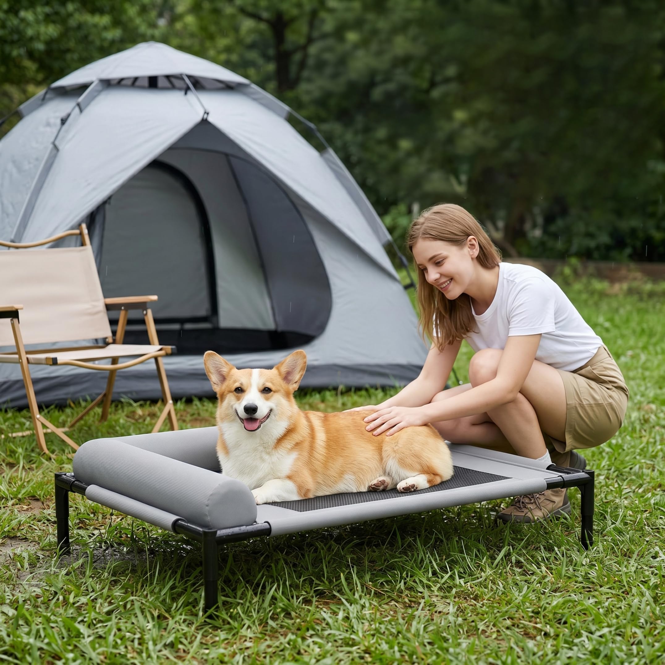 Cama para Perros al Aire Libre, Cama elevada para Perros Grandes, Cuna elevada para Exteriores con Malla Transpirable, Mascota Fuera del Suelo para Todas Las Estaciones - Gris.