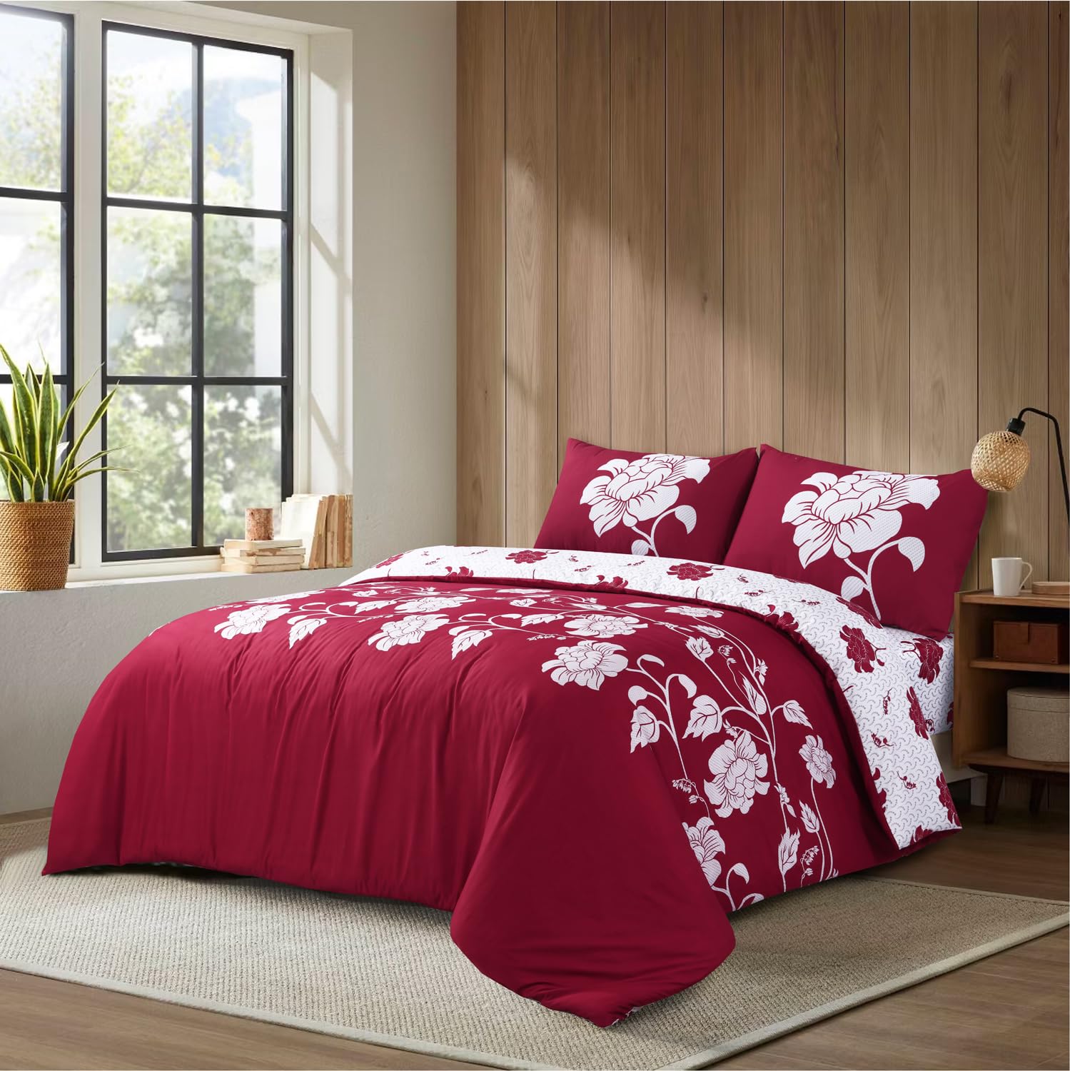 Hadi London Luxury 4 Piece Bedding Set – Duvet Cover, Fitted Sheet & 2 Pillowcases | Wrinkle-Free, Fade Resistant – Floral & Check Designs — image 1