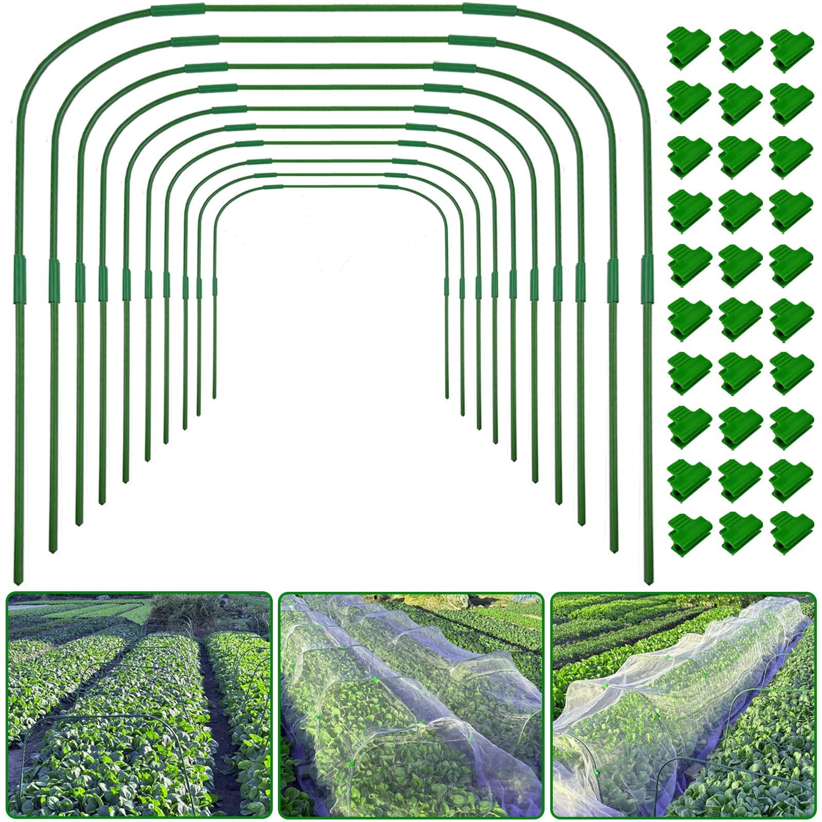 10 Sets 82x105cm Gartenbögen für Netze mit 30 Clips,Rostfreie,Abnehmbare Pfähle,Anzuchttunnelbogen für Gewächshausbögen,Gartennetzrahmen,PflanzeNstützrahmen für Grünpflanzen Gemüse