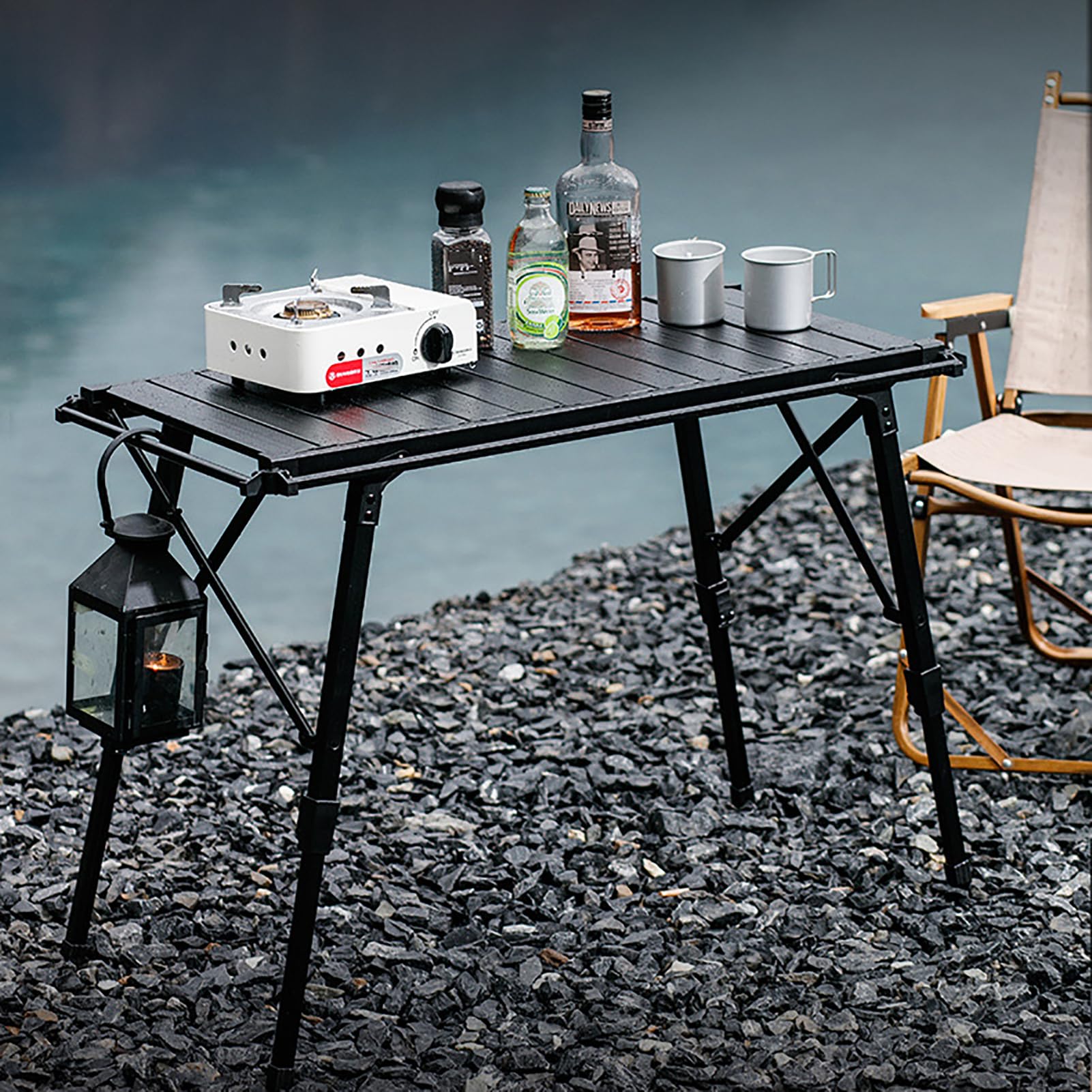Tavolo da Campeggio Pieghevole 89x45x43cm, Tavolino Portatile Ripiegabile con Borsa, Tavolo da Campeggio Regolabile in Altezza, Salvaspazio da Trasporto, per Spiaggia, Giardino, Balcone