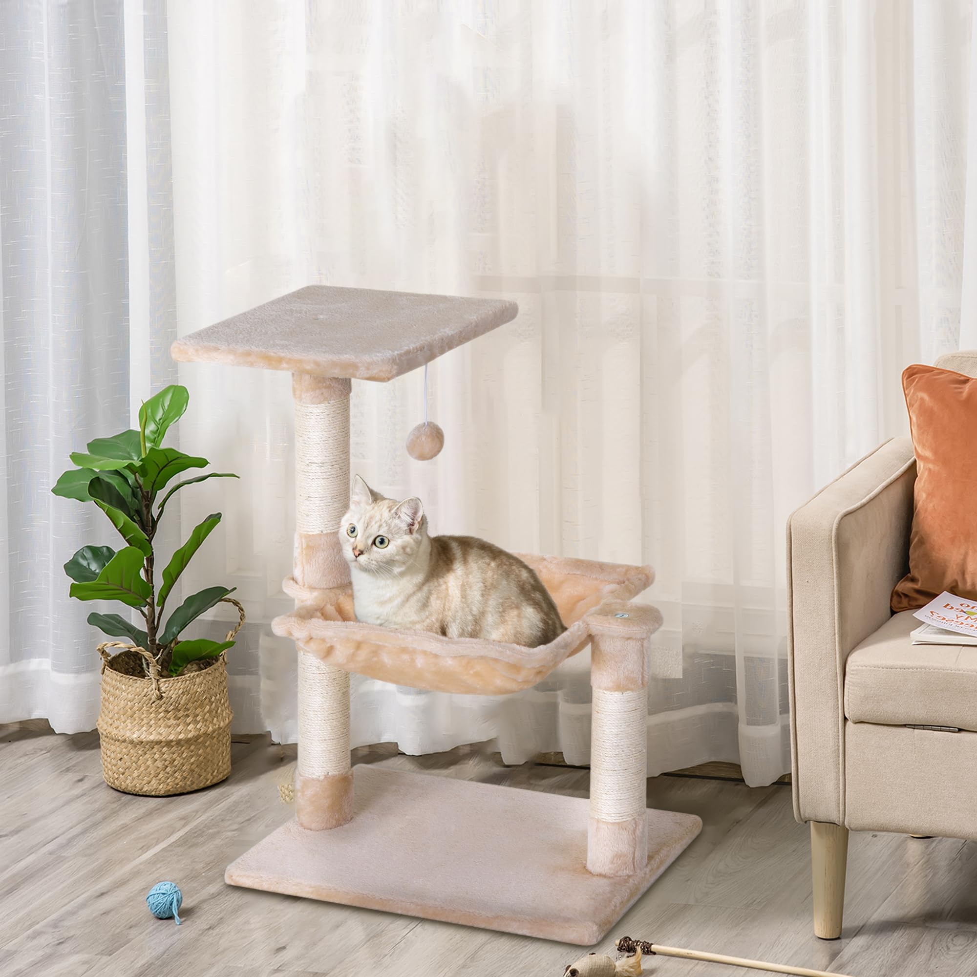 PawHut Kratzbaum Für Katzen, 81 Cm Hoch, Mit Sisal & Plüsch, Kugelaufhängung & Stabiler Basis