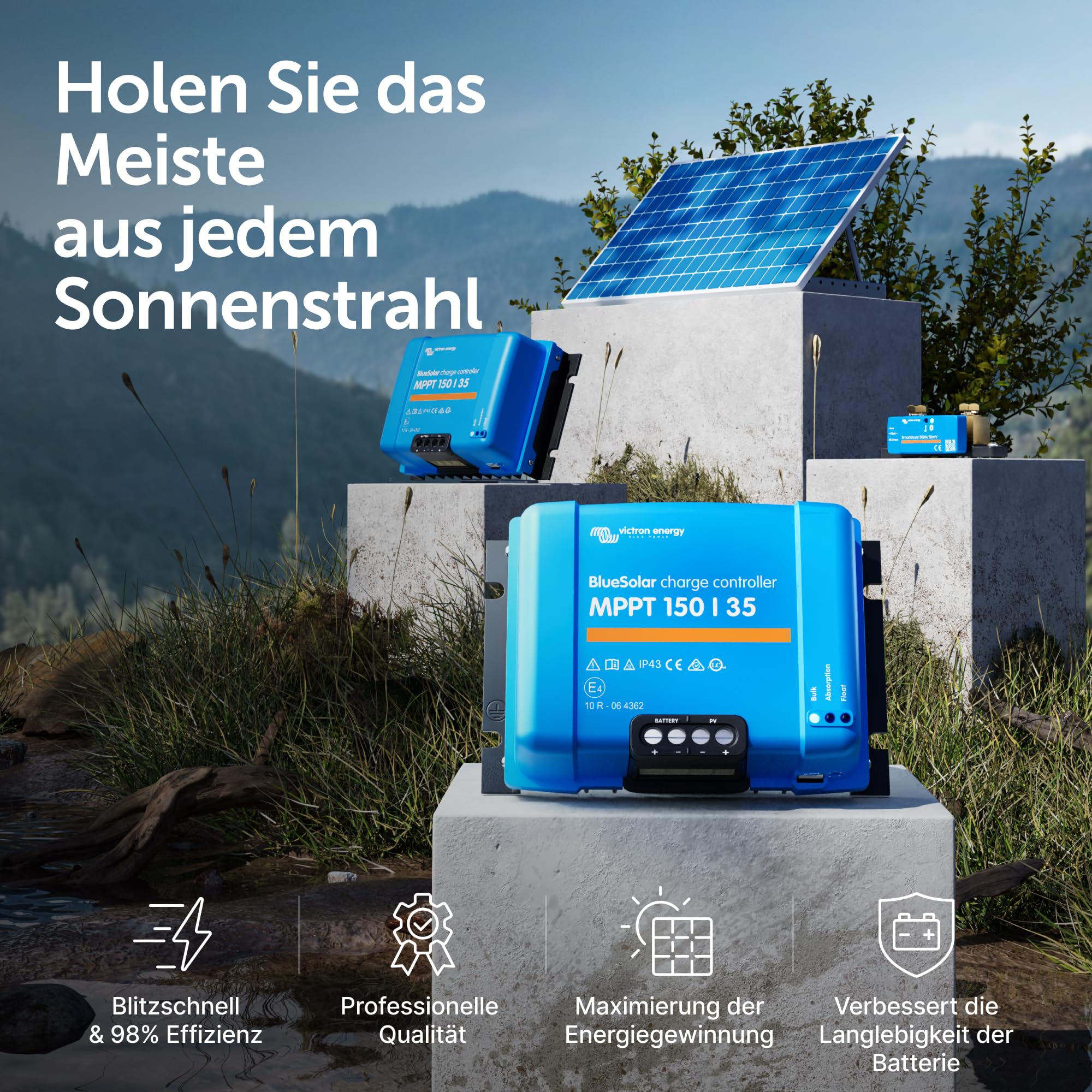 Victron Energy BlueSolar MPPT Laderegler - Solar Laderegler - 150V 35 Amp 12/24/36/48-Volt