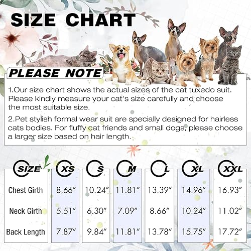 Miniatura 6 de DENTRUN Traje de esmoquin de gato con dos corbatines, elegante camisa de gato, atuendo formal de gato, ropa de moda de gato sin pelo, atuendo formal