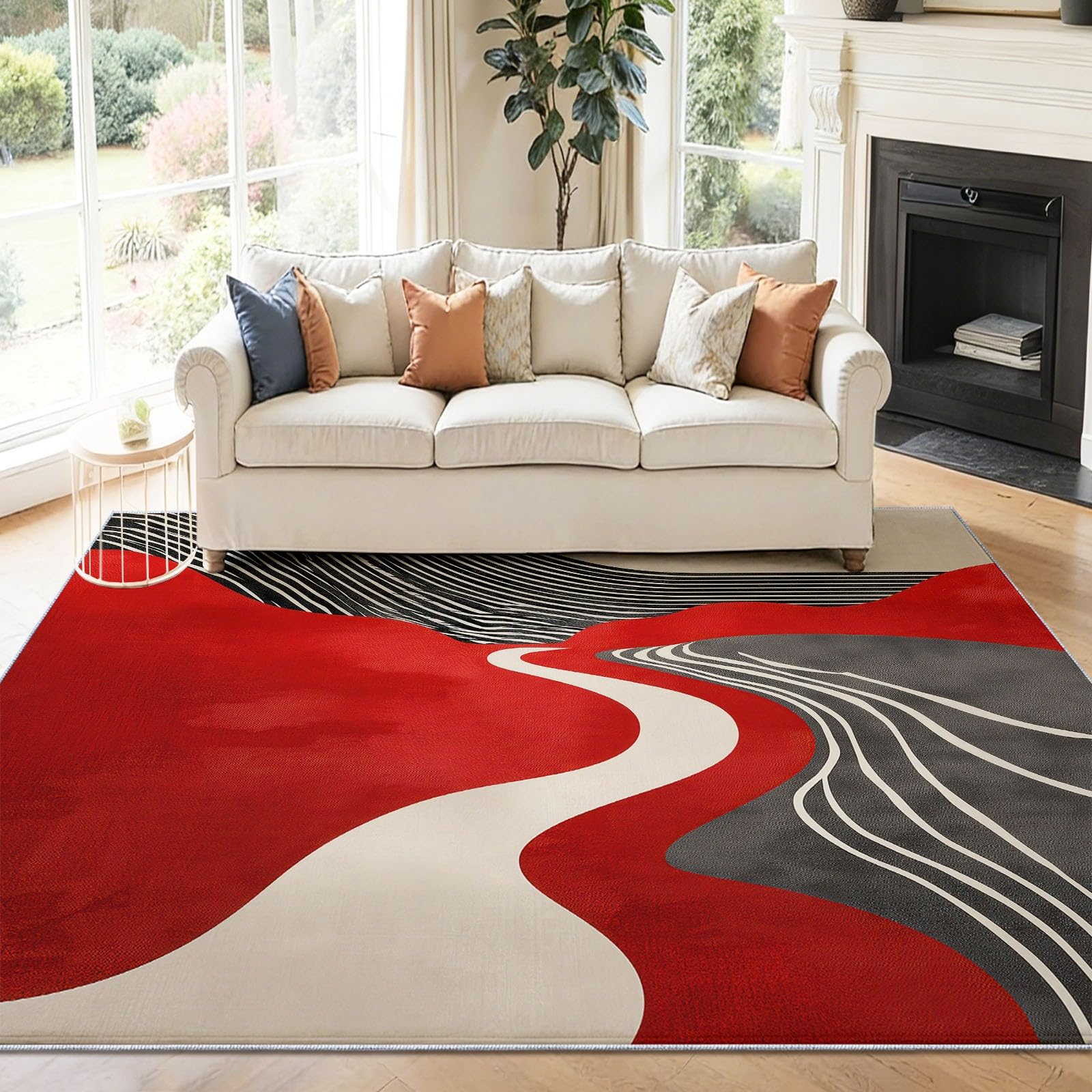 Tapis de Moderne Abstrait Rouge Poils Ras 80 x 150 cm