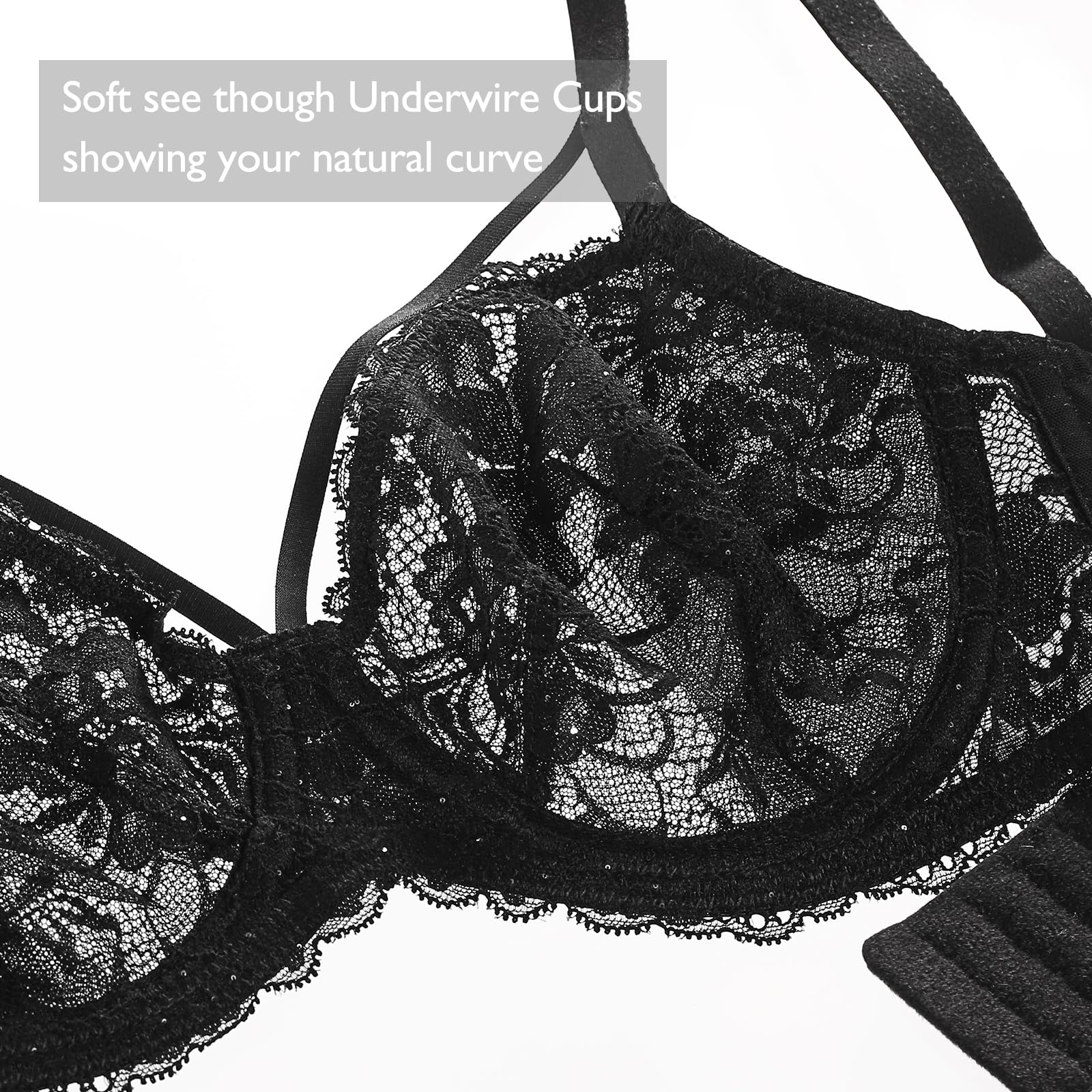 DotVol Donne Grandi Taglie Minimizer Reggiseno Trasparente Non Imbottito del Pizzo Biancheria Intima di Tutti i Giorni Reggiseno con Lacing