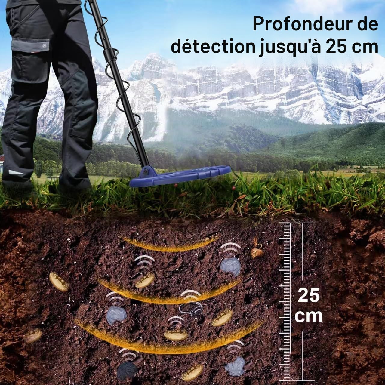 MCJ Détecteur de Métaux Professionnel pour Adultes - IP68 Étanche, Haute Précision, Mode Tout Métal, Disque, Encoche et Pointe, Grand Écran LCD