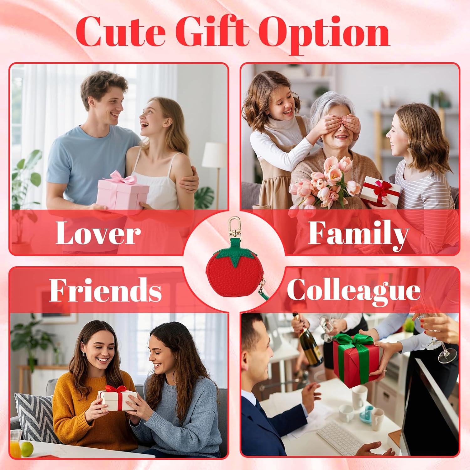 Fruit Coin Purse Bag Charm Keychain, Mini Charm Kawaii Leather Coin Purse Pouch Holder for Airtag Handbag Tote Wallet - Image 6