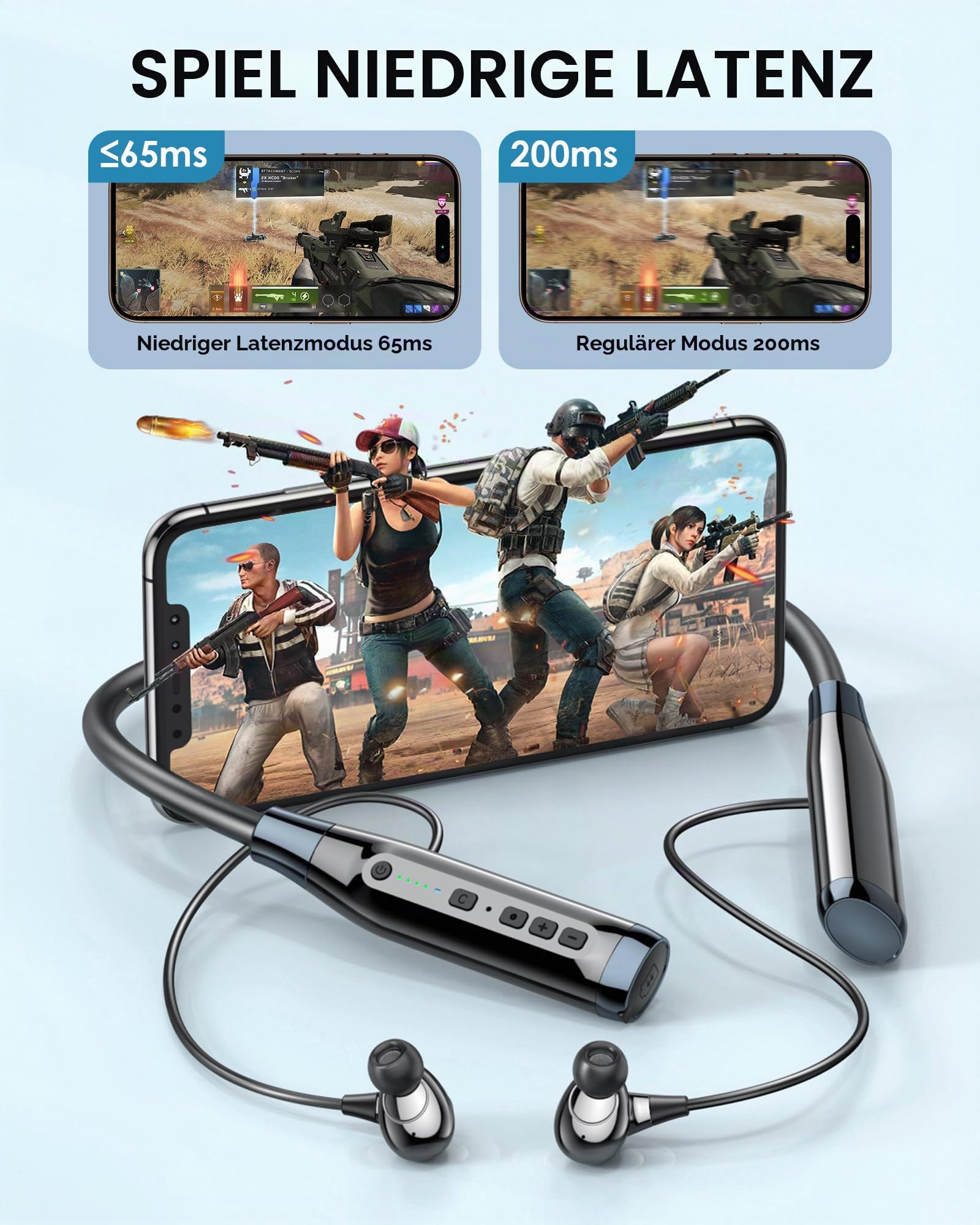 LAMA Bluetooth 5.4 Kopfhörer Sport Ohrhörer 100h Spielzeit Noise Cancelling Ohrhörer IPX5 Wasserdicht Kopfhörer In Ear Headset mit Batterieanzeige Mikrofon Nackenbügel Magnetisches Earbuds