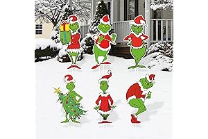 6pc Large Dancing Grinch Life-Size Christmas Yard Signs with Metal Stakes