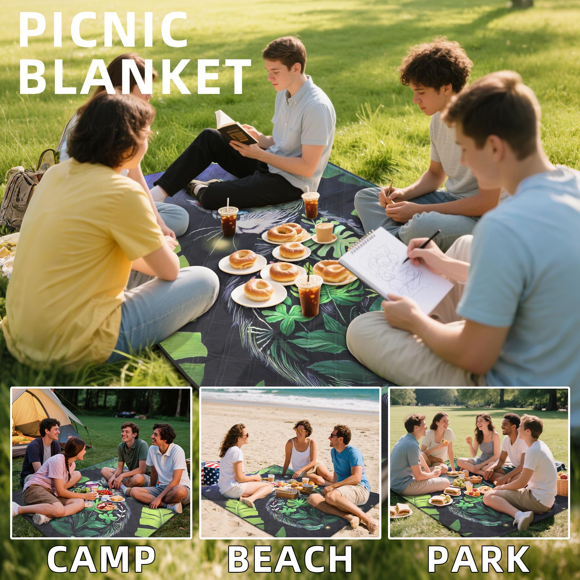 Coperta da picnic impermeabile spessa tappetino da picnic all'aperto portatile pieghevole coperta da picnic con tracolla per tappetino da spiaggia coperta da parco per erba parco