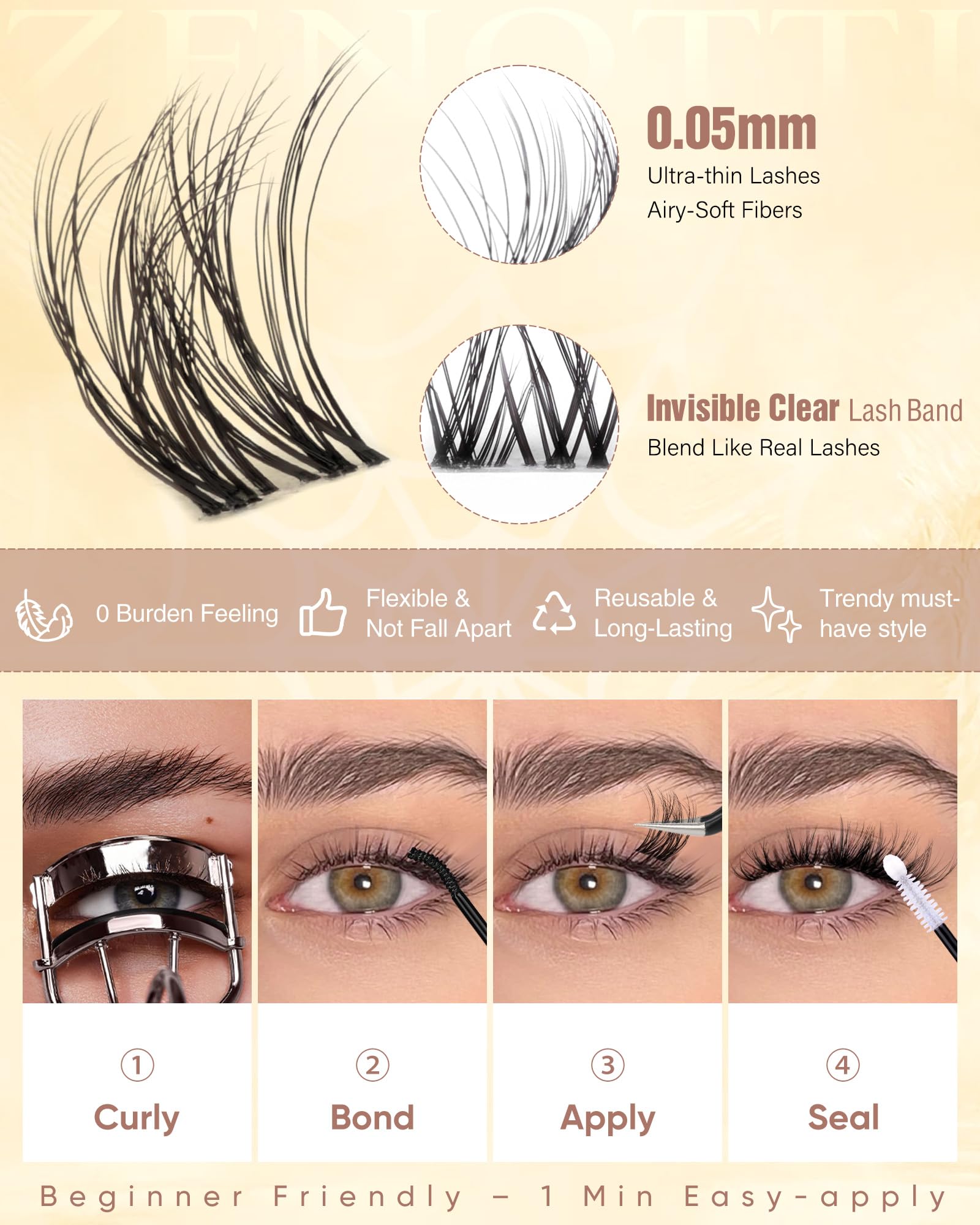 Spider Lash Clusters Wispy Eyelash Clusters Natural Breeze Lashes Cluster Venus Cluster Eyelash Extensions D Curly Cosplay Individual Lashes with Invisible Band DIY at Home 8-16mm by zenotti - 5