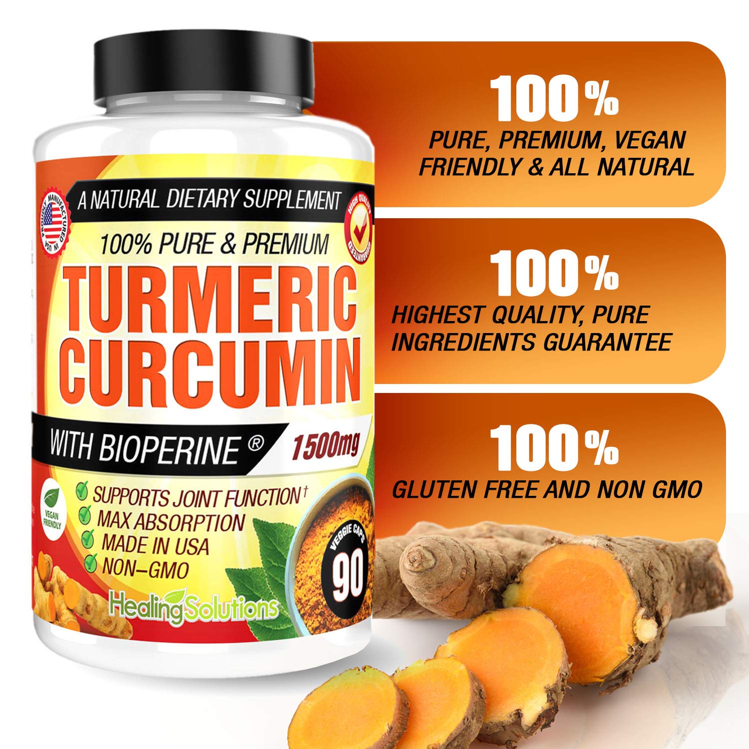 Turmeric Curcumin with Bioperine 1500mg (90 Capsules) Maximum Potency