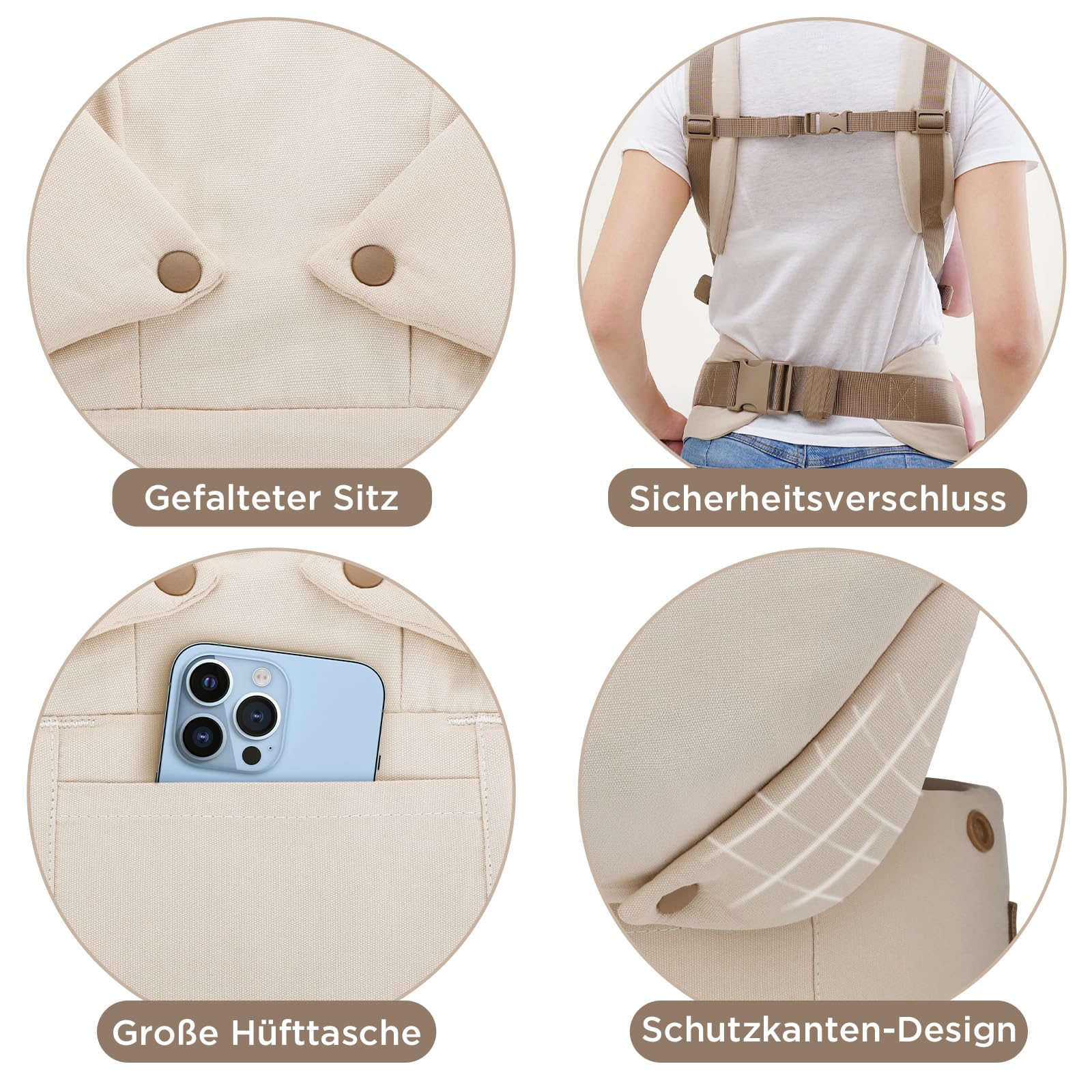 GAGAKU Babytrage für Babys Kleinkinder, Einfach zu Tragen Gesicht in Gesicht nach Vorne und Hinten Tragen, Ergonomisch Tragehilfe mit Nackenstütze, Geeignet für 3,2-15kg - Khaki - 3