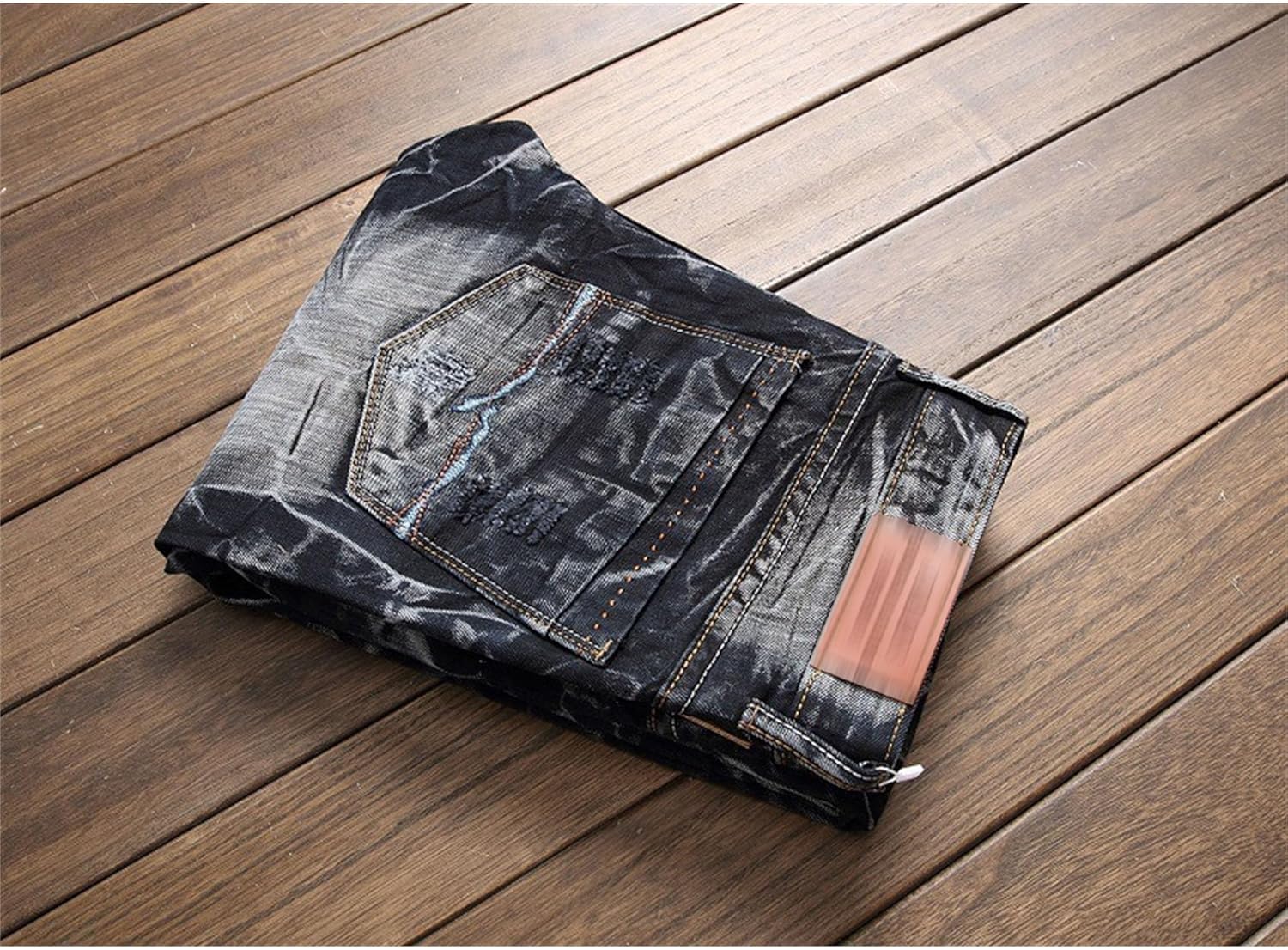 DGHM-JLMY Men's Slim Fit Stretch Straight Fit Denim Pants Fashion Comfort Flex Waist Pants Ripped Distressed Comfy Jeans