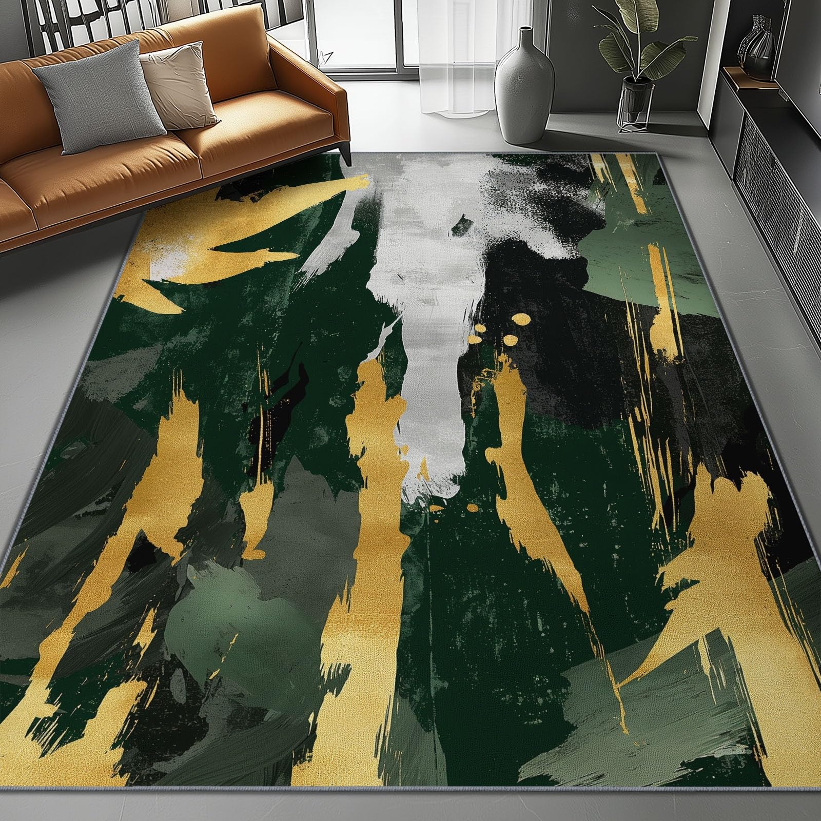 Dywaniki do salonu, 140 x 200 cm, zmywalny, antypoślizgowy, wzór kamuflażu, dywany do sypialni, niskie runo, cienka mata podłogowa, dywan do jadalni, kuchni, biura, dekoracja, zielone złoto