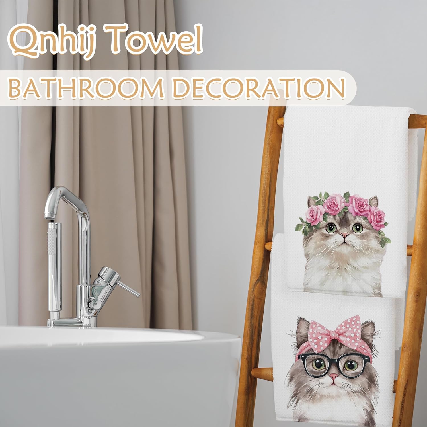 Coquette Cat Kitchen Towels, Cats Lover Mom Lady Gifts Dish Tea Towels for Kitchen Decor, Pink Bow Floral Cute Kitten Decorative Hand Towels for Bathroom, 16x24 Inch Set of 2 - Image 5