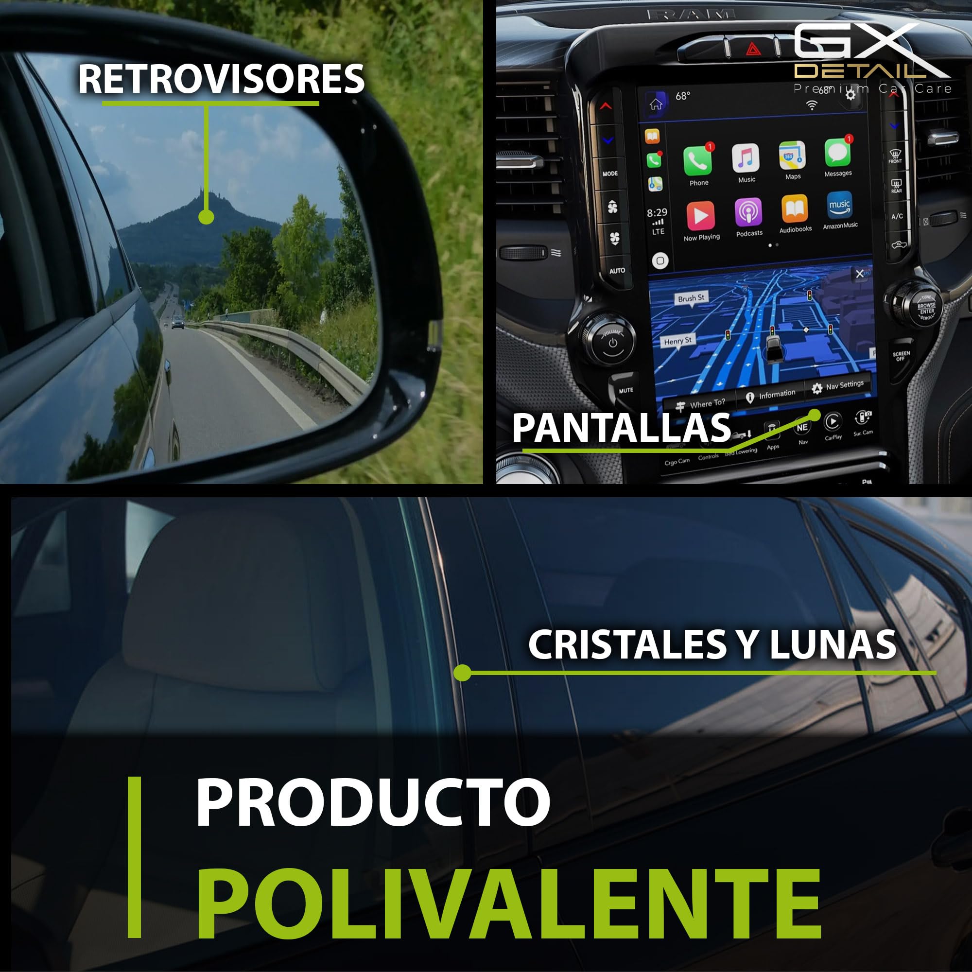 GxDetail Limpiacristales Coche 5 Litros - Glass Cleaner - Incluye Guantes de Nitrilo y 2 Microfibras - Limpia Cristales Triple Acción - Sin Marcas - Limpia Cristales Profesional – Formula con Alcohol
