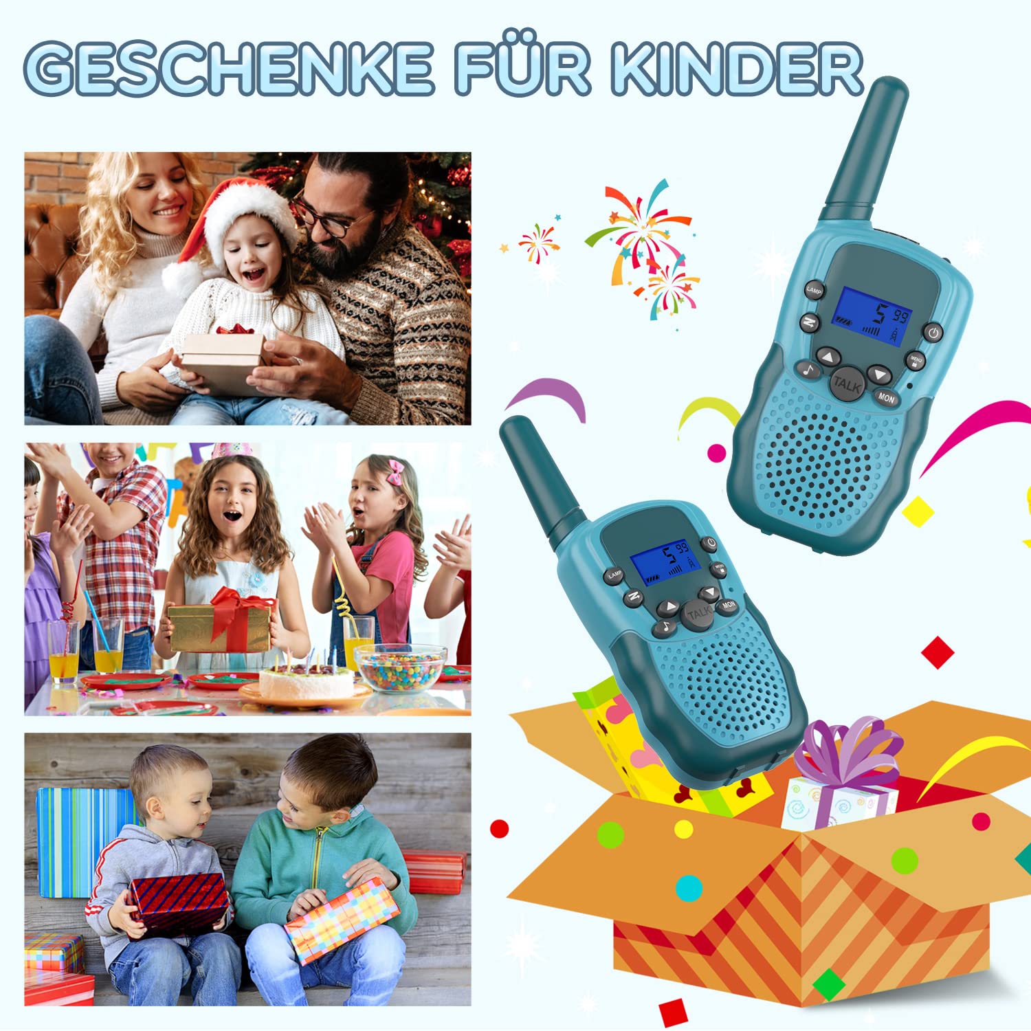 Walkie Talkie Kinder ab 3-12 Jahre, Aufladbar mit 8 Kanäle, Funkgerät Wiederaufladbar mit LED Taschenlampe, VOX Funktion, Klare Stimme für Abenteuer, Camping, Wandern