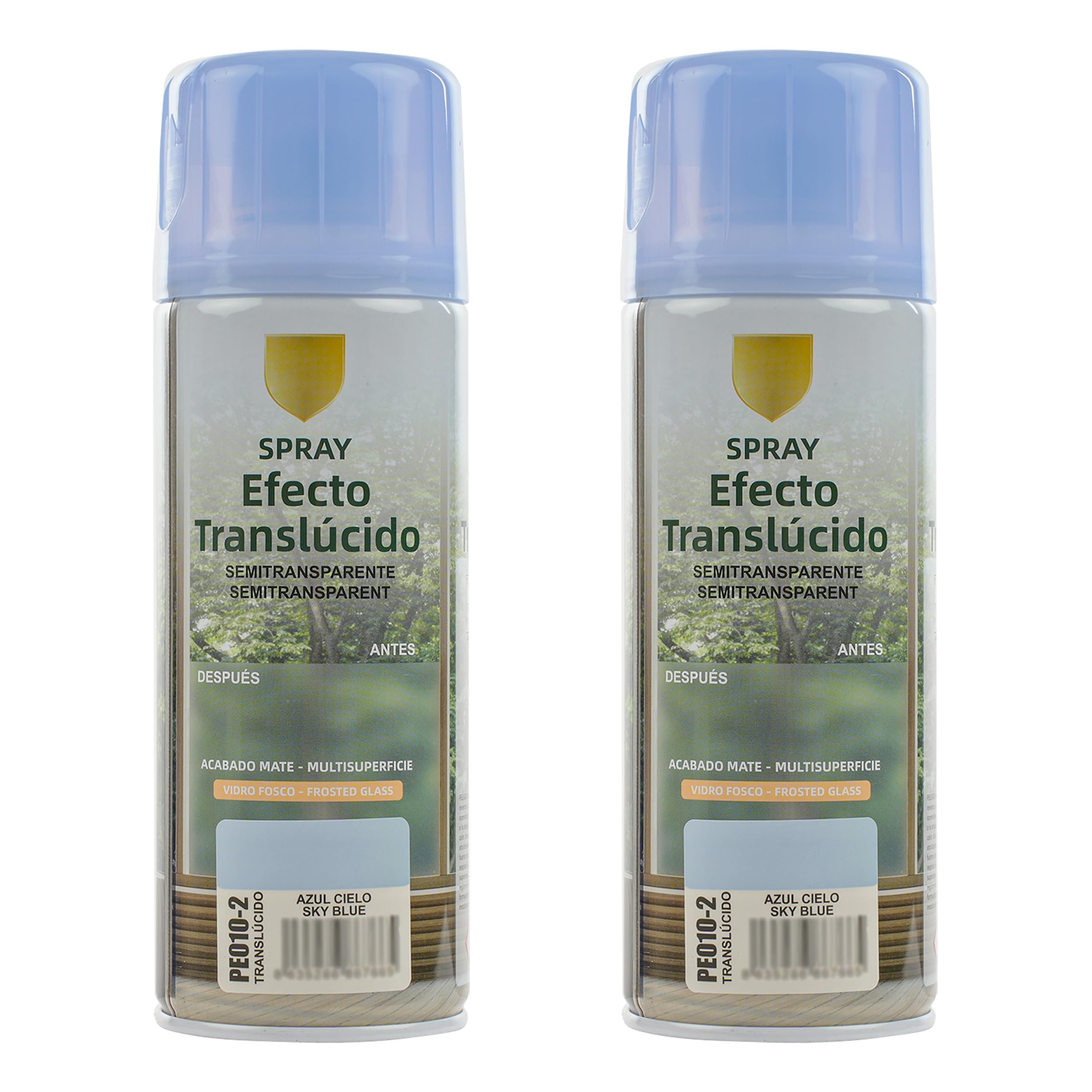 Spray de Pintura Esmerilada para Vidrio y Cristal, Efecto Translúcido y Semitransparente, Adherencia Perfecta, Acabado Profesional, Ideal para Manualidades y Decoración ( Azul Cielo 400ml, Pack de 2 )