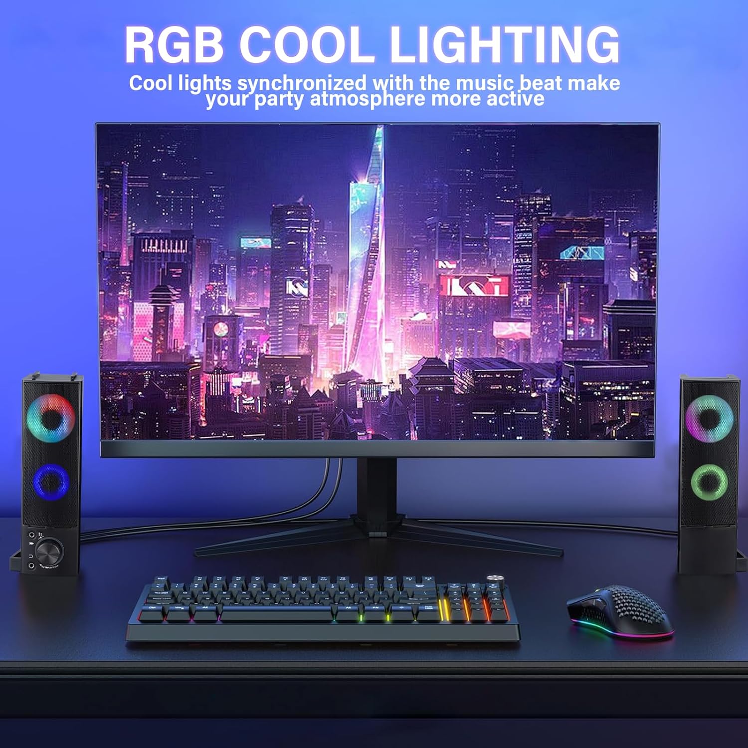 Wired Computer Speakers Designed for Desktop Devices USB Plug-and-Play Clear Sound with RGB Lighting Features Volume knob Ideal Gaming Speakers for Computers, laptops, Phones, and Tablets