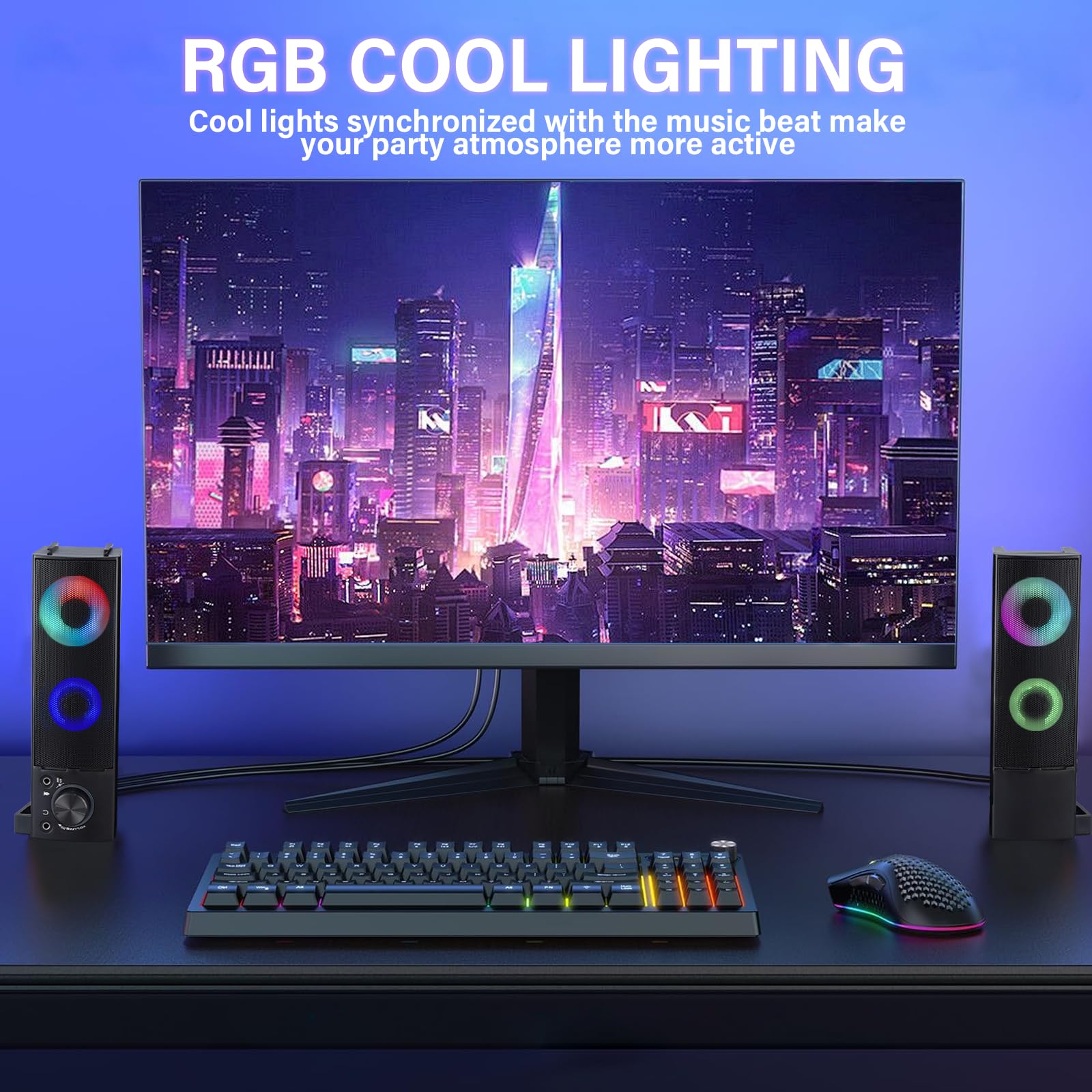Altoparlanti per computer cablati progettati per dispositivi desktop USB Plug-and-Play suono chiaro con illuminazione RGB Caratteristiche manopola del volume Altoparlanti da gioco ideali per